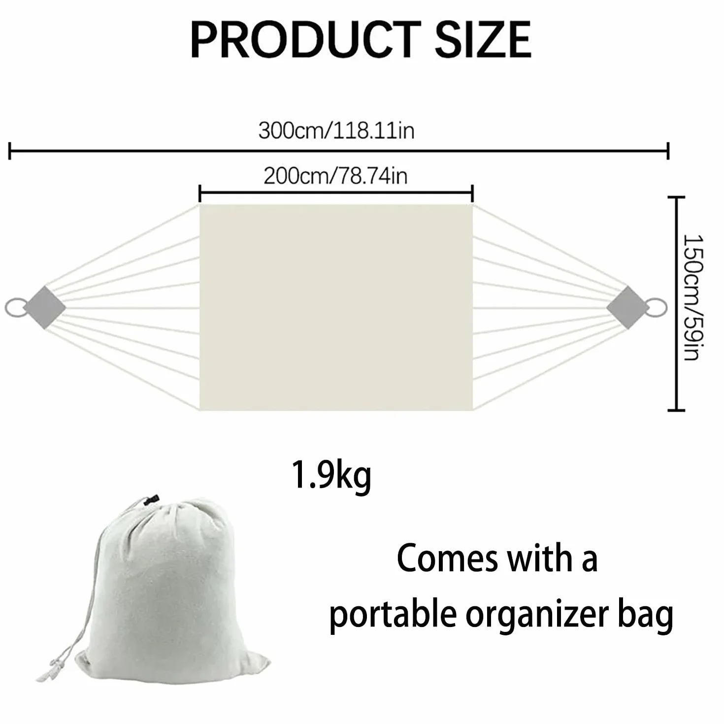 Amaca Portatile in Cotone con Nappe e Borsa 200x150 Lavabile