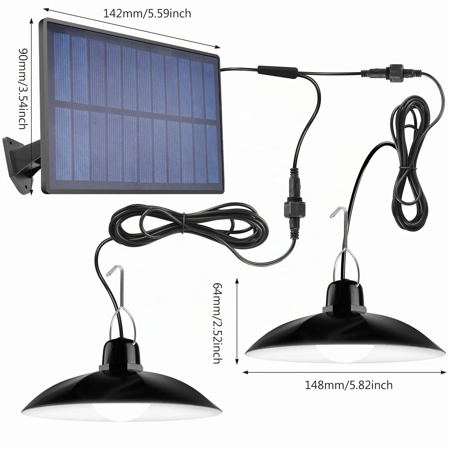 Lampade solari per interni ed esterni, lampada solare con telecomando, lampada a sospensione LED solare IP65 resistente all'acqua, lampade solari per esterni con cavo da 10 m, lampada a sospensione