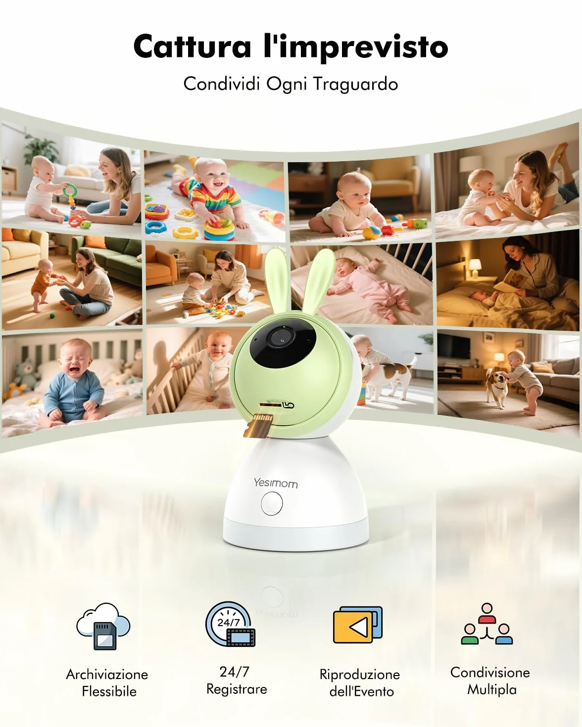 Baby Monitor WiFi 4,3" 360° PTZ Telecamera Bambini con Monitor Videocamera Neonato IPS Schermo 2500mAh Luce Notturna Controllo APP Mobile Visione Notturna Ninne Nanne