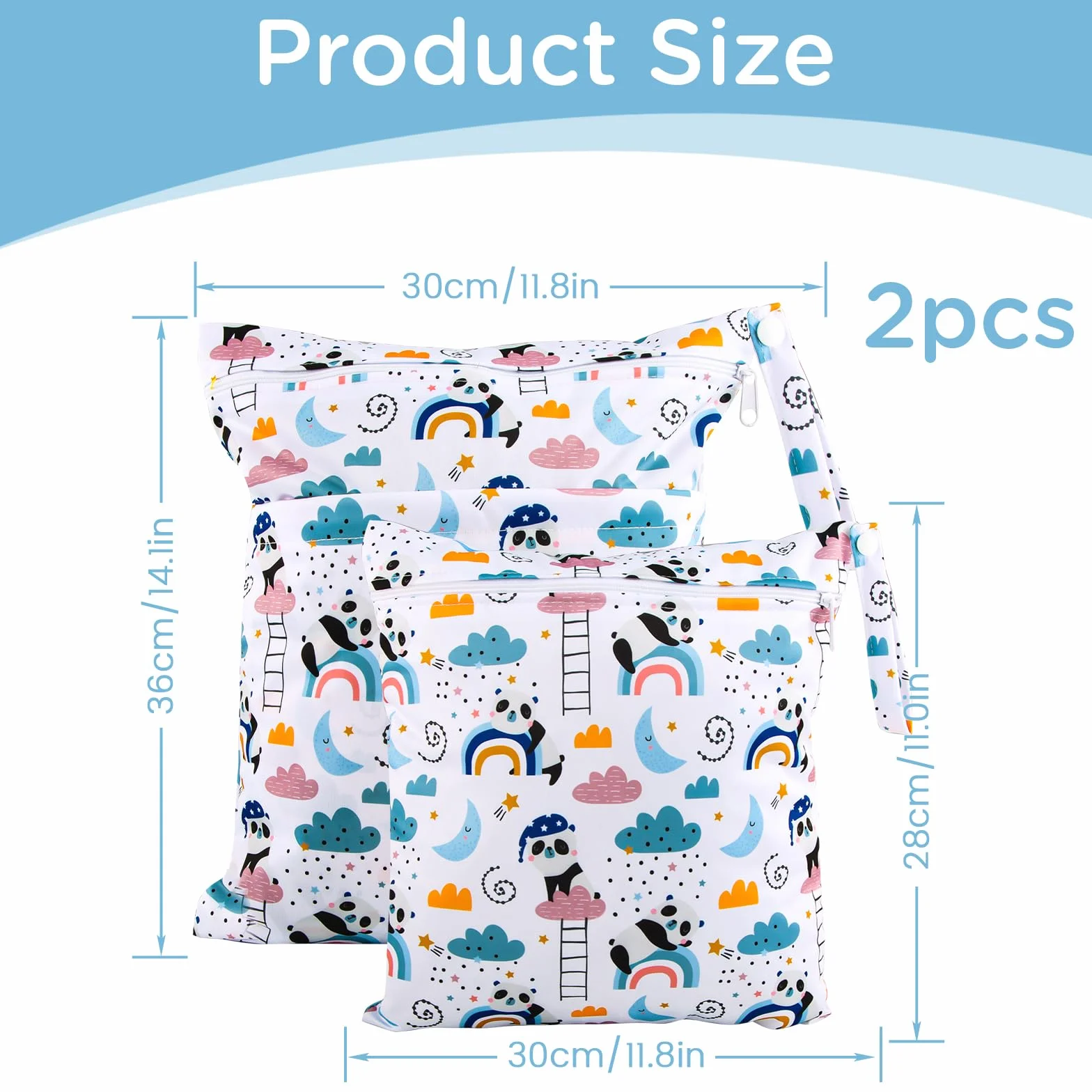 Borsa per Pannolini Lavabili, 2 Pezzi Wet Bag Impermeabile con Cerniera