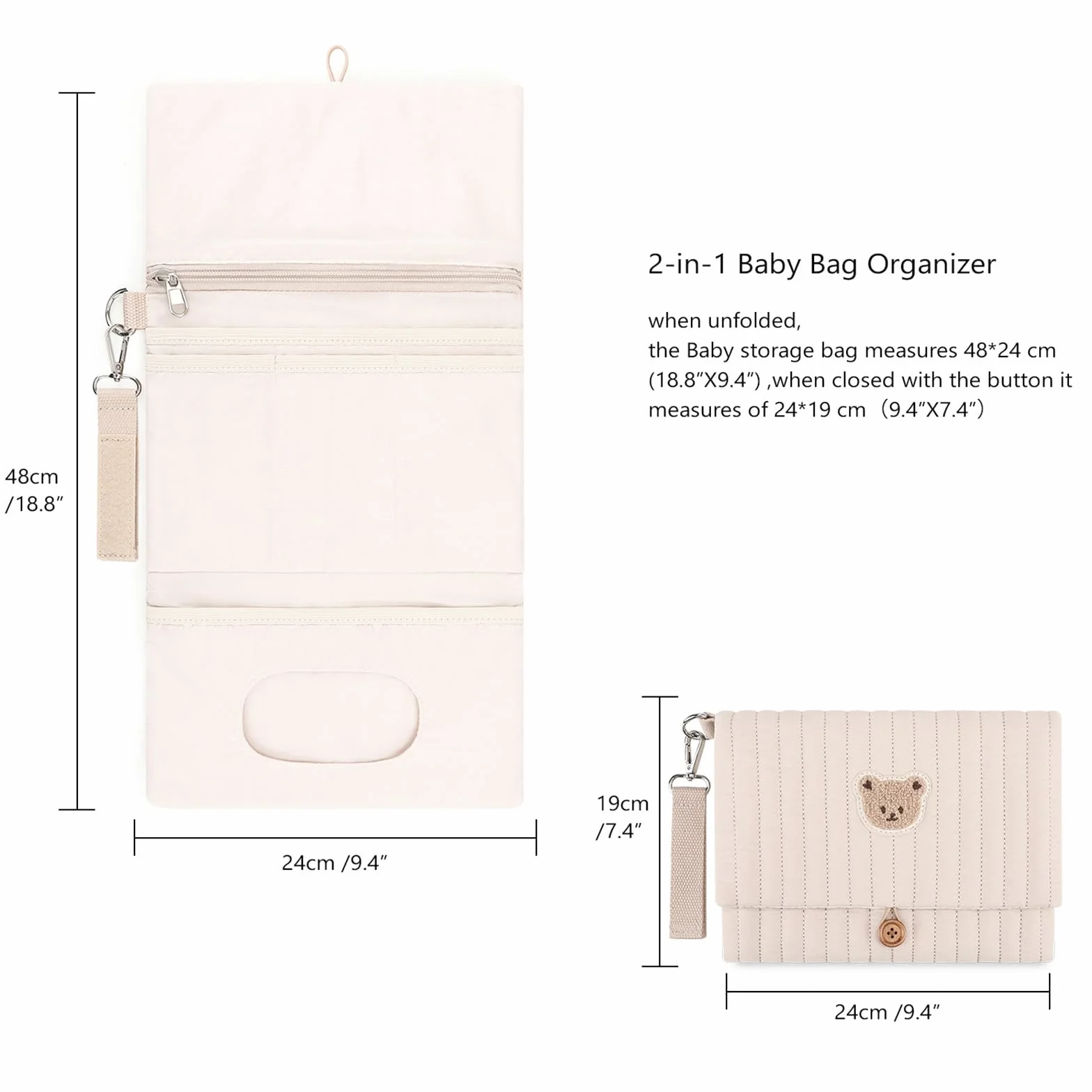 Simpatico Borsa per pannolini con orsetto ricamato, tasche multiple, organizer per passeggino