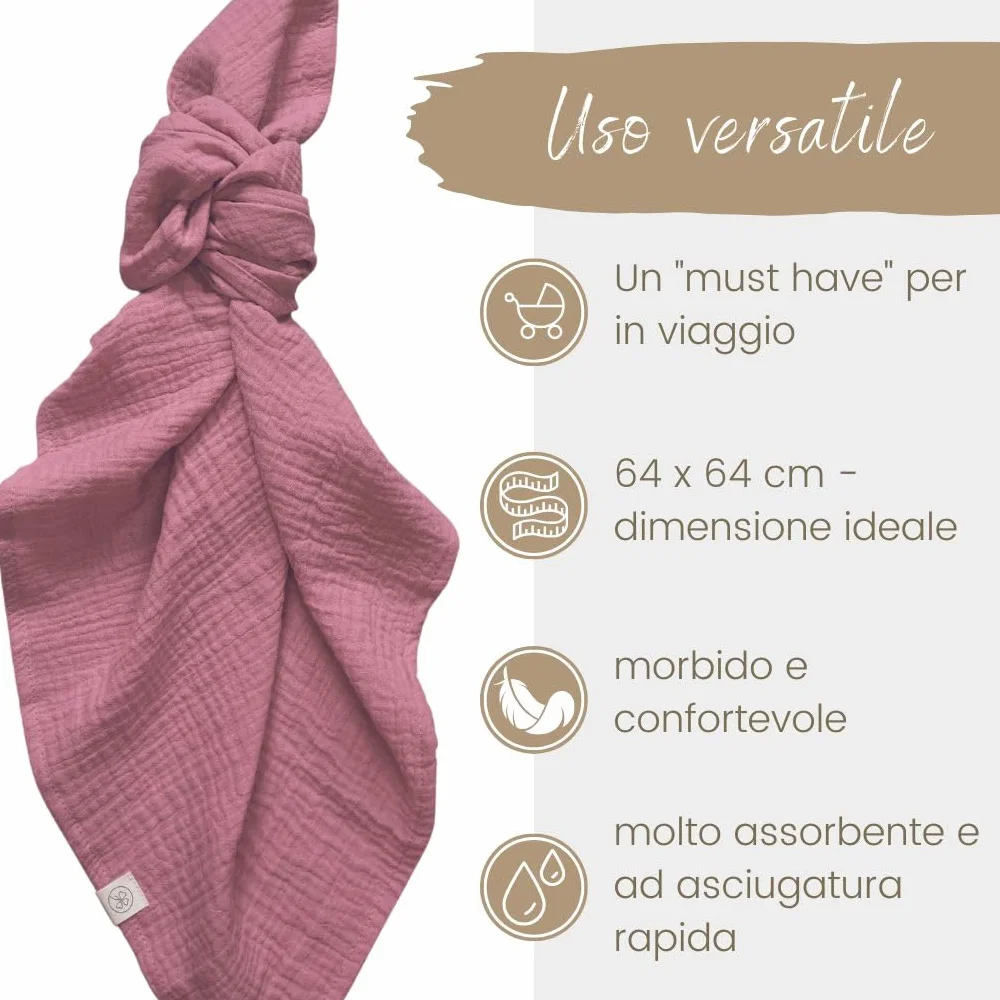 Set 4 Pezzi Mussola Neonato 100% Cotone Biologico GOTS 64x64cm DIKOS