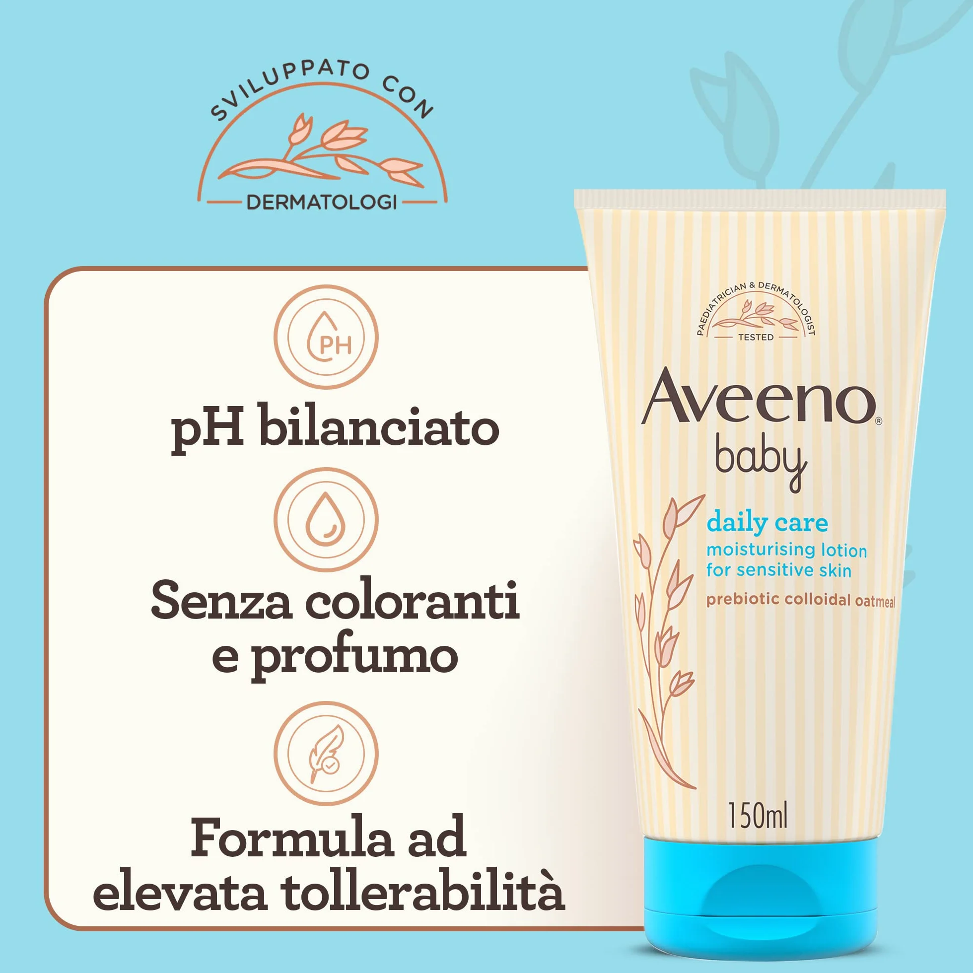 Aveeno Baby Daily Care Crema Idratante per Bambini e Neonati con Avena Colloidale, 150 ml