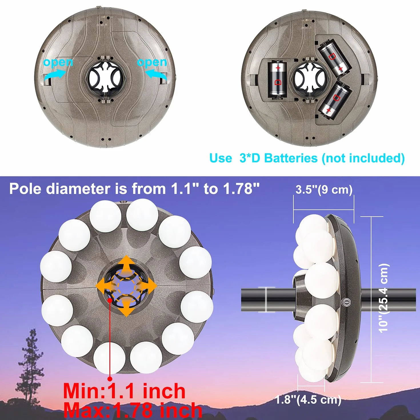 HONWELL Patio Ombrello Luce a Batteria, Luci per ombrellone da esterno con telecomando, 200 Lumen Lampada da Campeggio per ombrellone, tende da campeggio, lampadine bianche