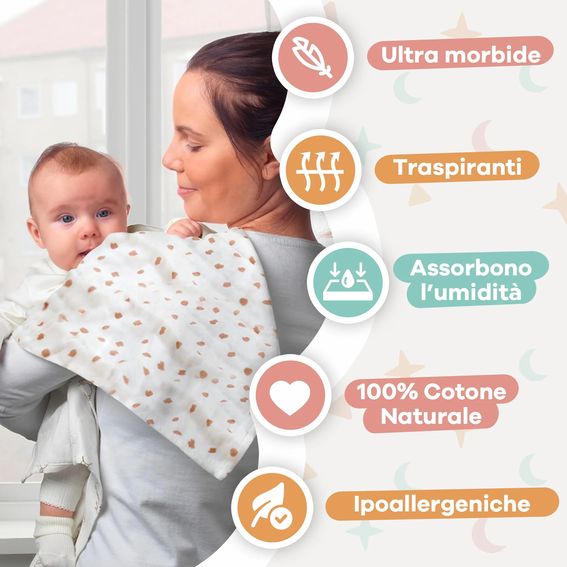 Set 6 quadrotti cotone neonato 30x30 cm Super soffici Beige