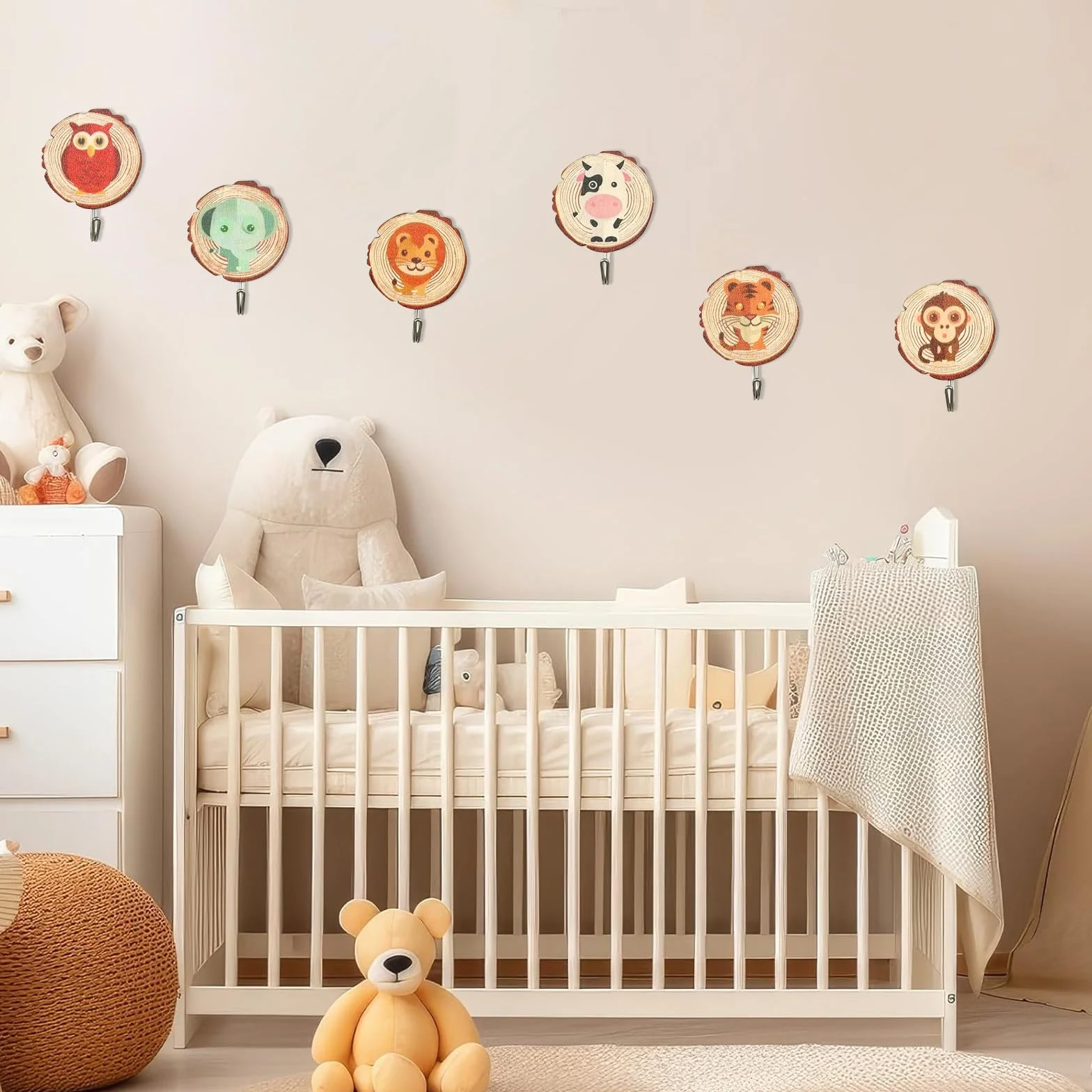 DAZZTIME Ganci Autoadesivi per Bambini 6 Pezzi Robusto Decorativi a Parete Senza Foratura Asciugamani Ombrelli Cappelli