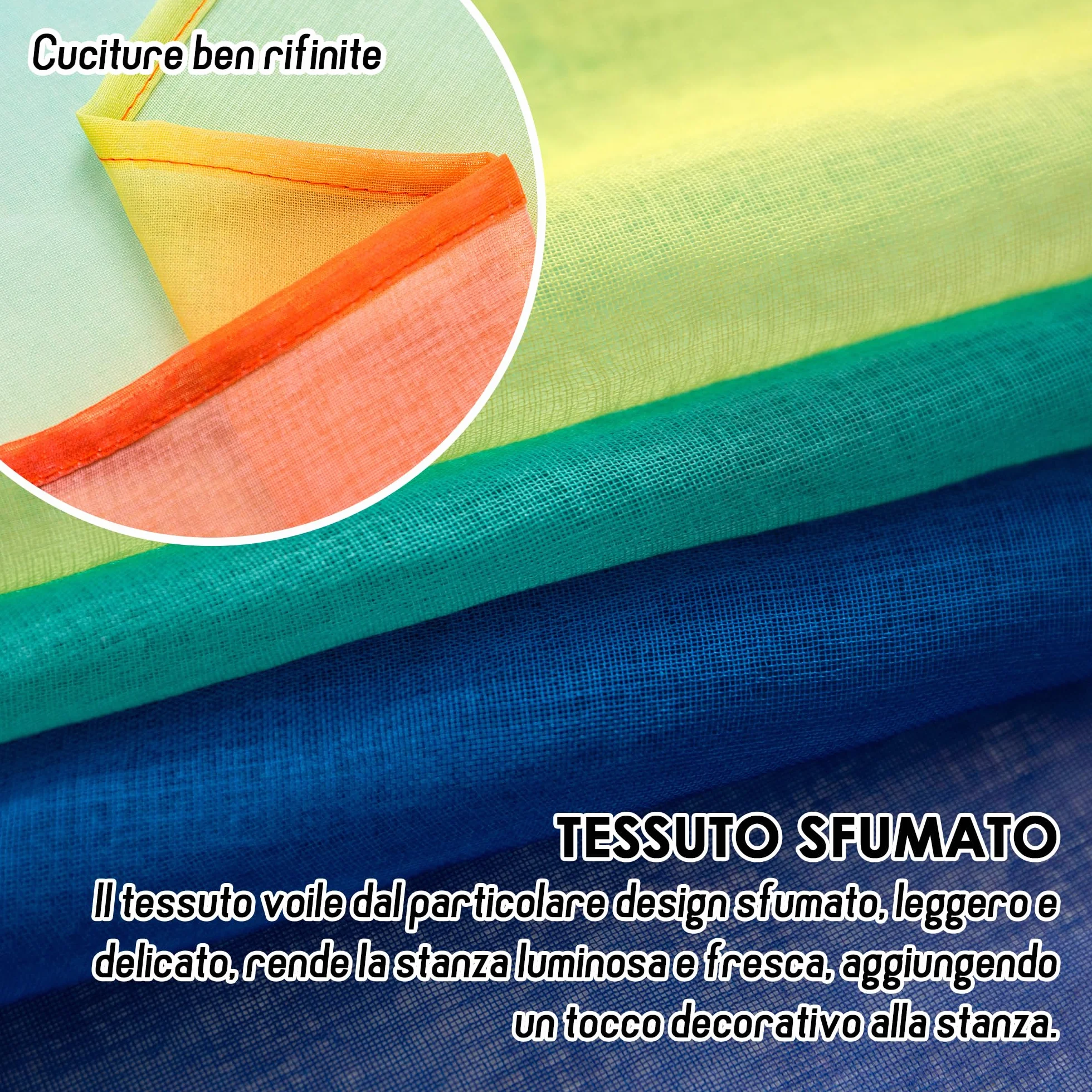 GIRASOLE HOME Tende Voile Semi Trasparenti Arcobaleno 2 Pannelli 140x275cm
