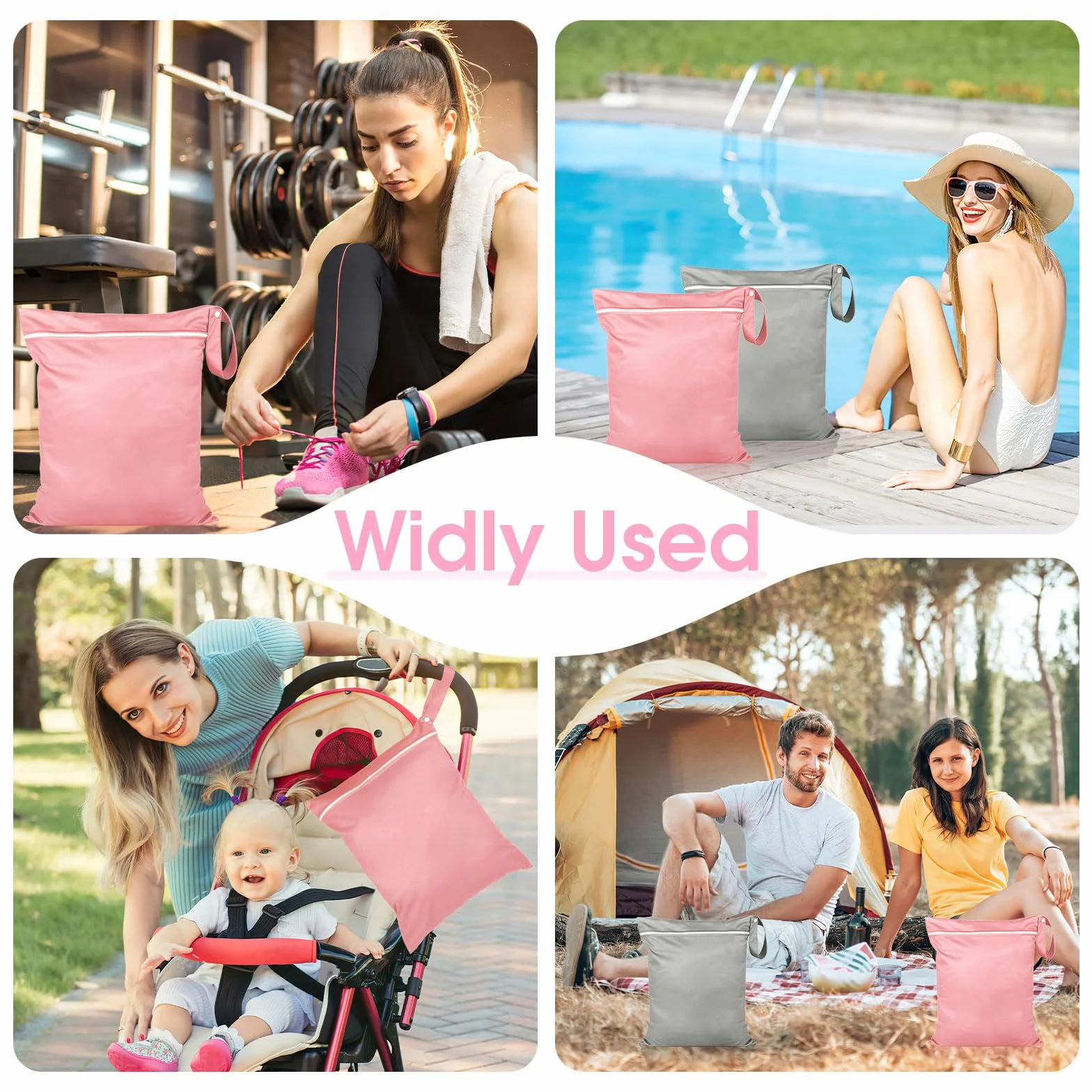 Torba impermeabile per nuoto 36x30 cm con chiusura lampo grigio rosa