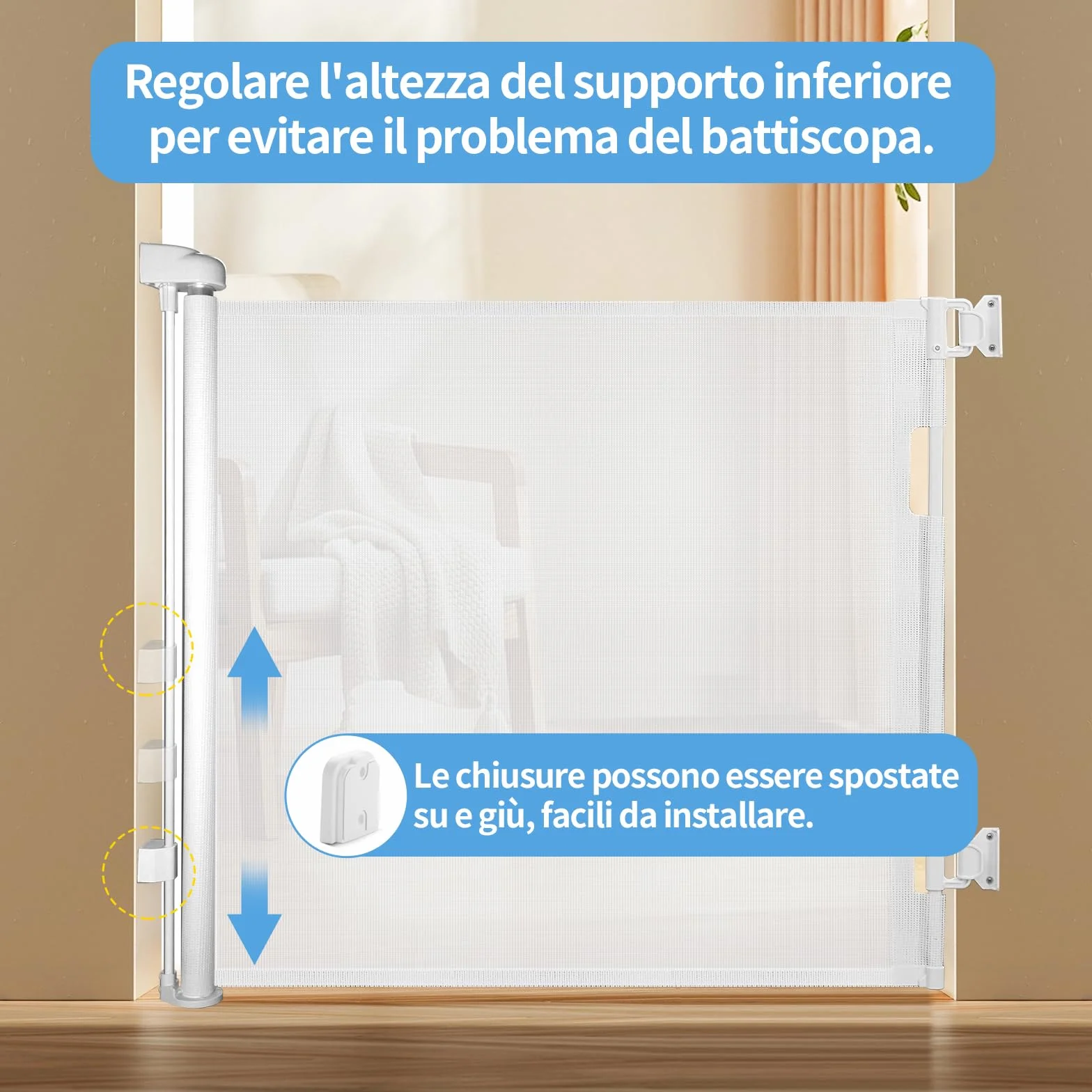 Cancelletto Estensibile per Scale 0-140 cm Porta Retrattile per Bambini e Animali Domestici Bianco
