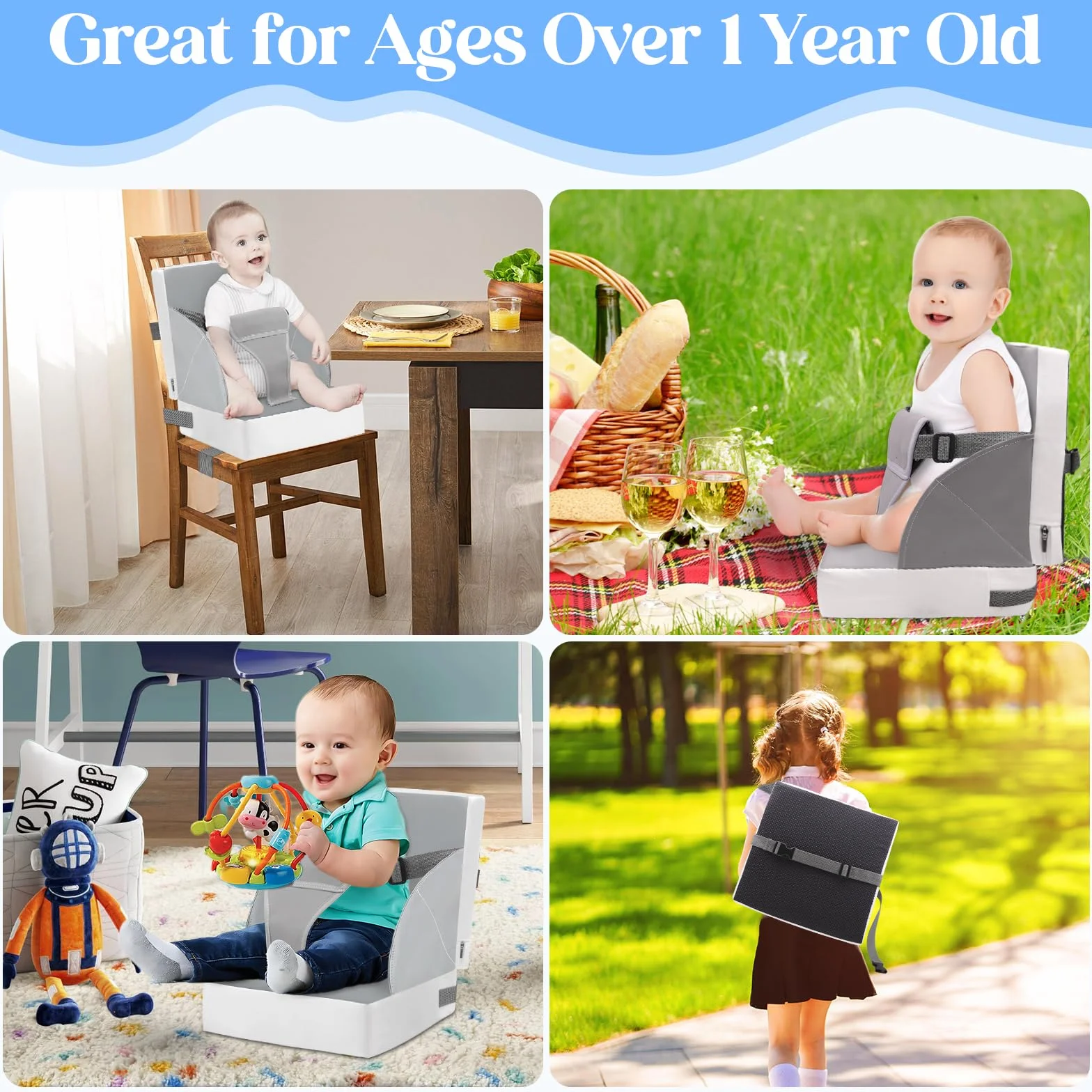 Cuscino Rialzo Sedia per Bambini 3-Punto Cintura PU Impermeabile Portatile con Cinture