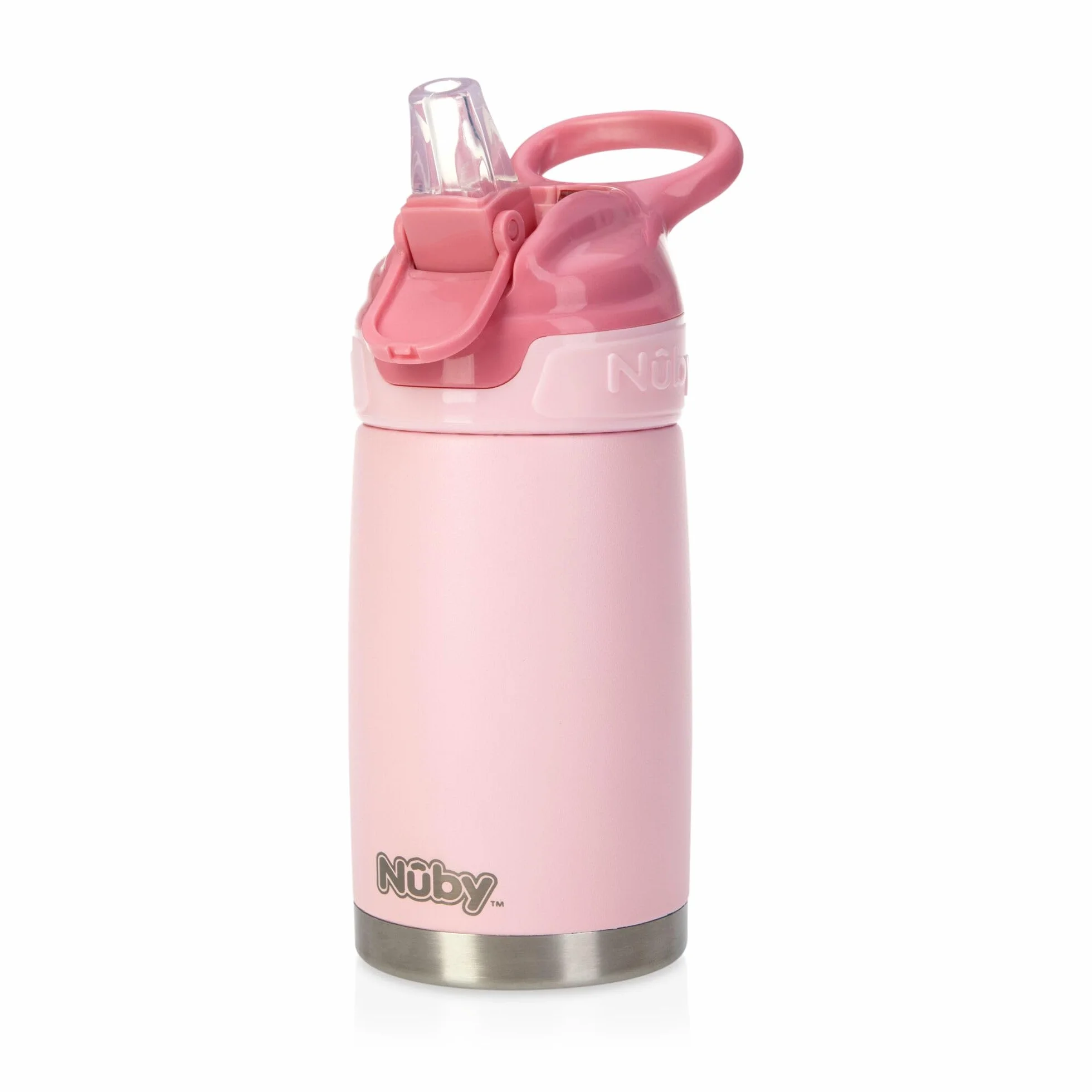 Nuby Bottiglia in Acciaio Inox Flip-It Reflex da Viaggio 300ml Rosa Bicchiere Antigoccia per Bambini
