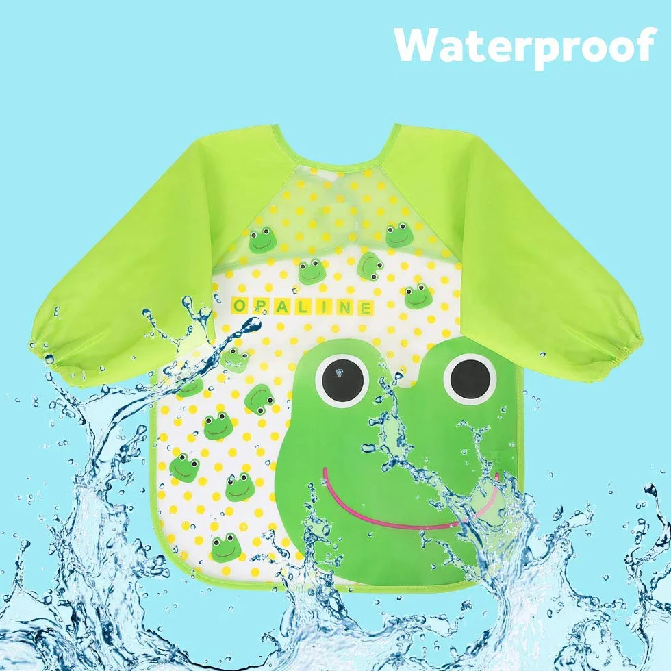 Vicloon Set di 4 Bavaglini Impermeabili con Maniche Lunghe per Bambini 6-36 Mesi