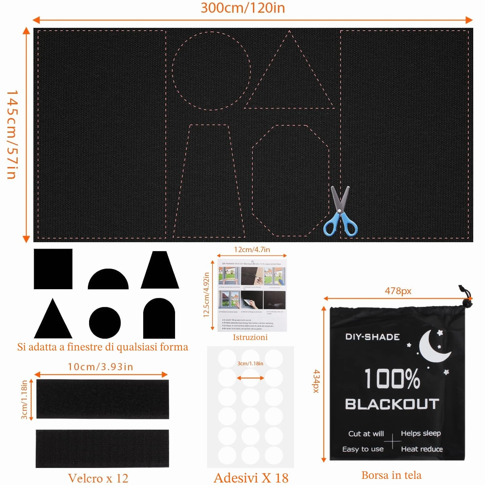 Tenda Oscurante 300 x 145 cm Tessuto Oscurante Portatile per Finestre per Interni