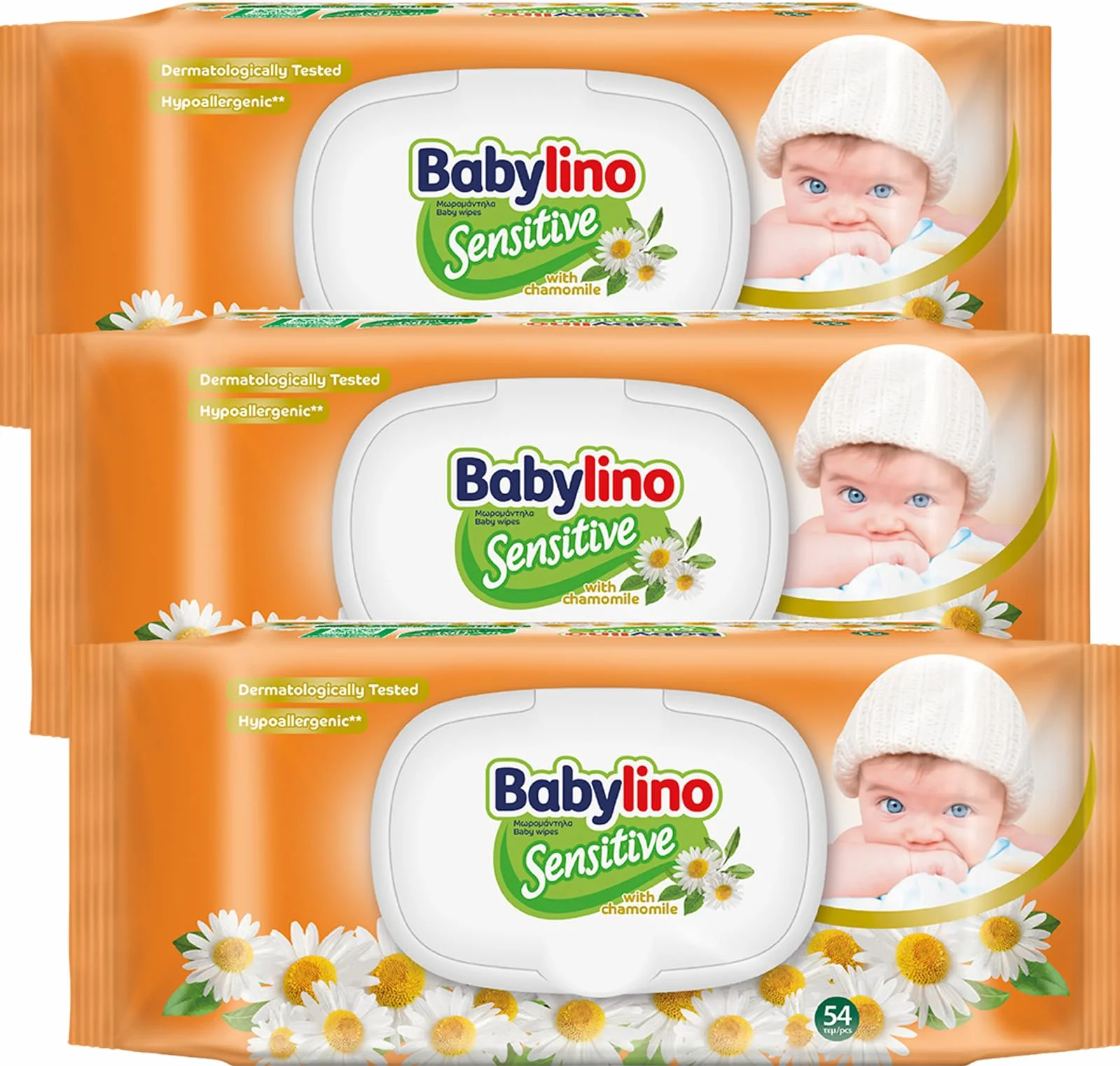 Salviette Neonato Babylino Sensitive Camomilla 98% Naturale PH Pelle, 3 Confezioni 162 Salviettine