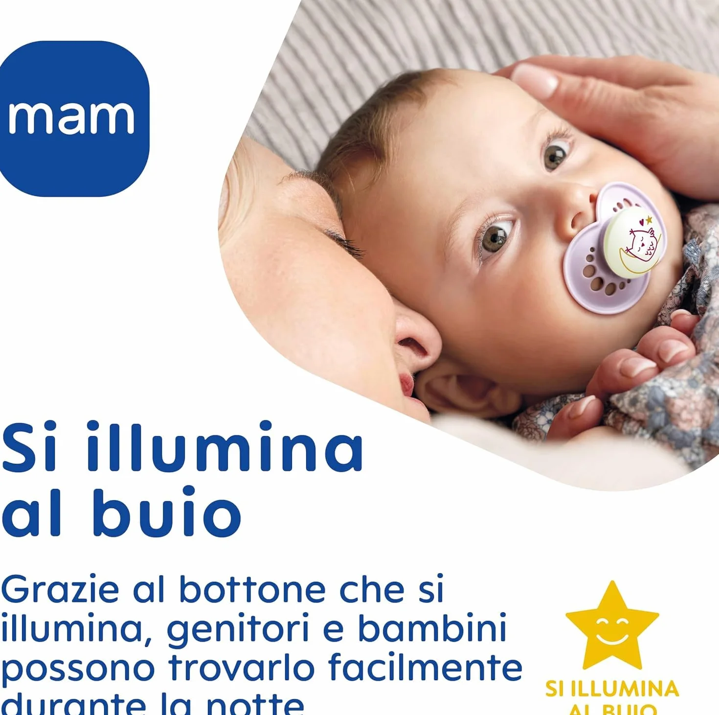 MAM Original Night Succhietto 2-6 Mesi Set da 2, Ciuccio Neonato Luminescente con Tettarella in Silicone, Azzurro