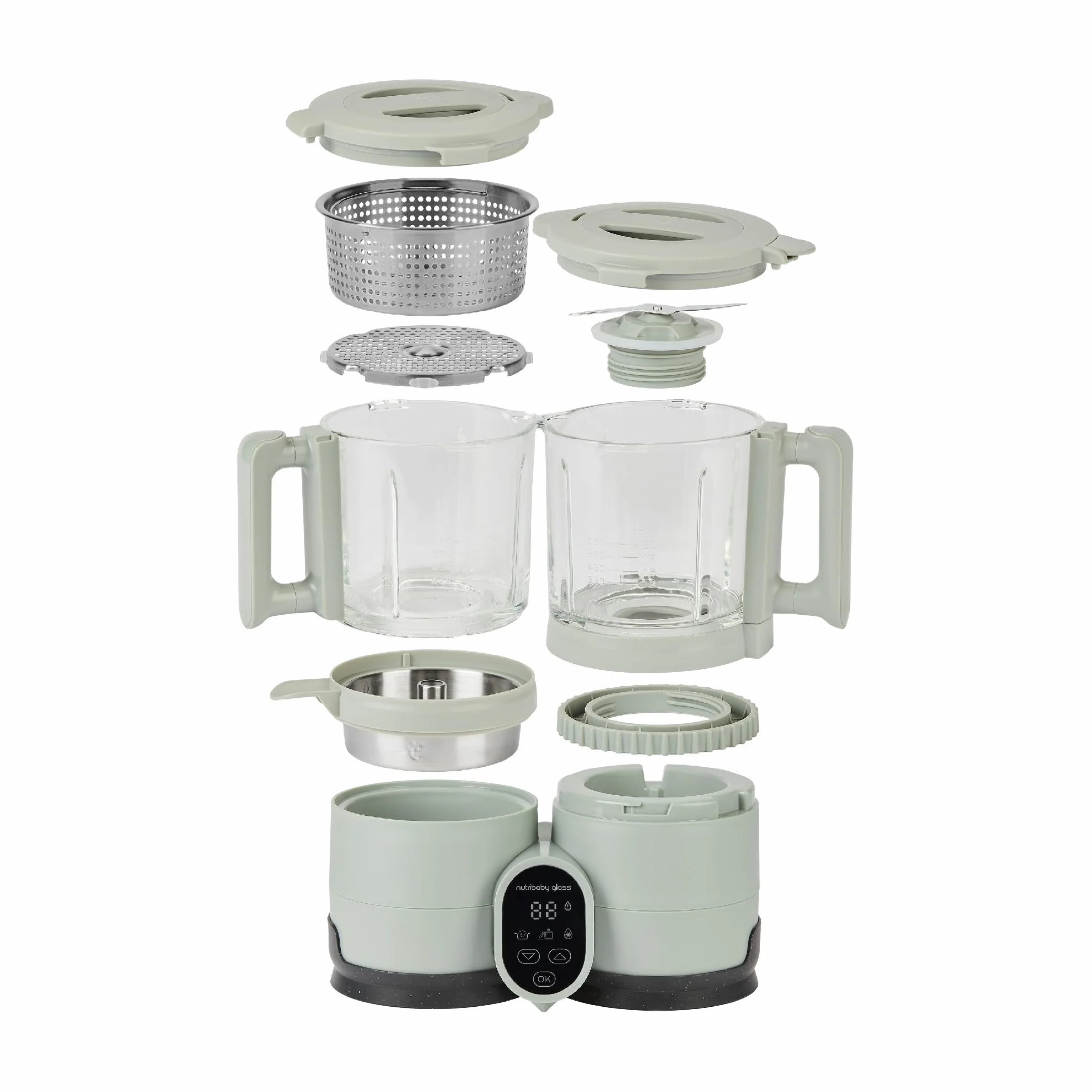 Babymoov Nutribaby Frullatore Vaporizzatore Vetro 4 in 1 Cuocipappa Svezzamento Riscaldatore Scongelatore Acciaio Inox