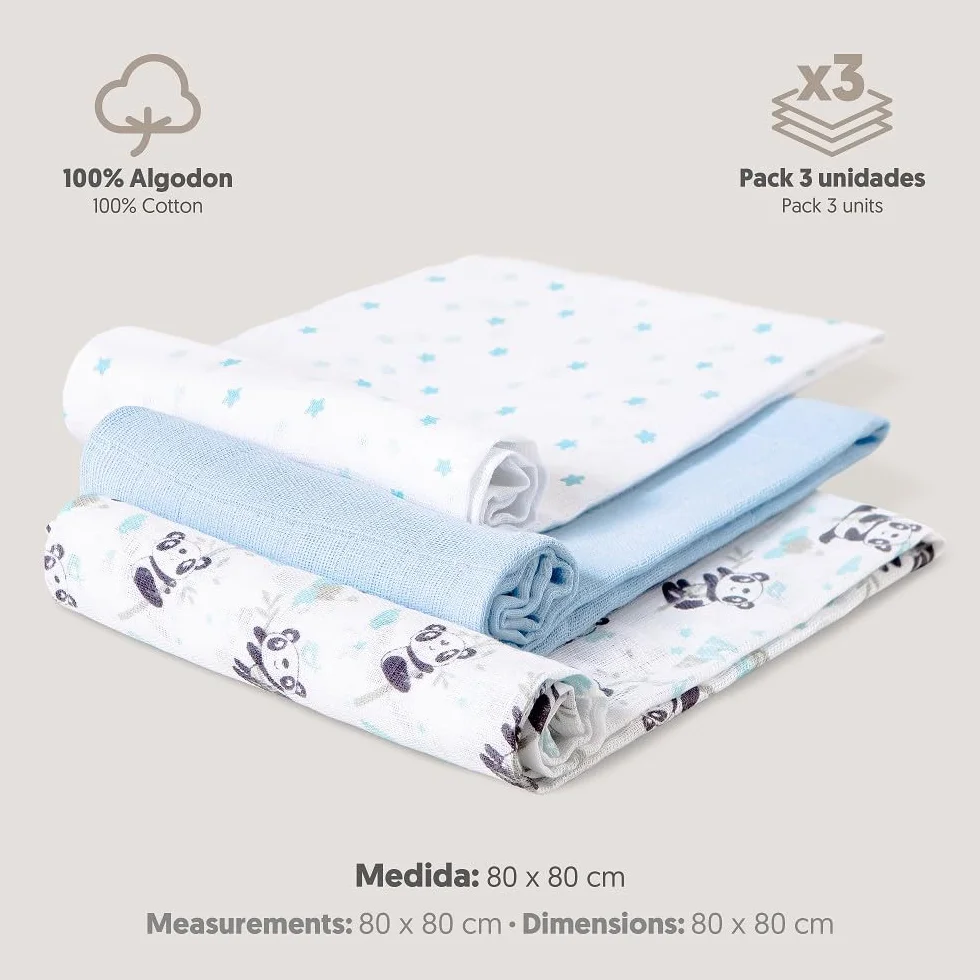 Mussole per neonato Panda blu Set 3