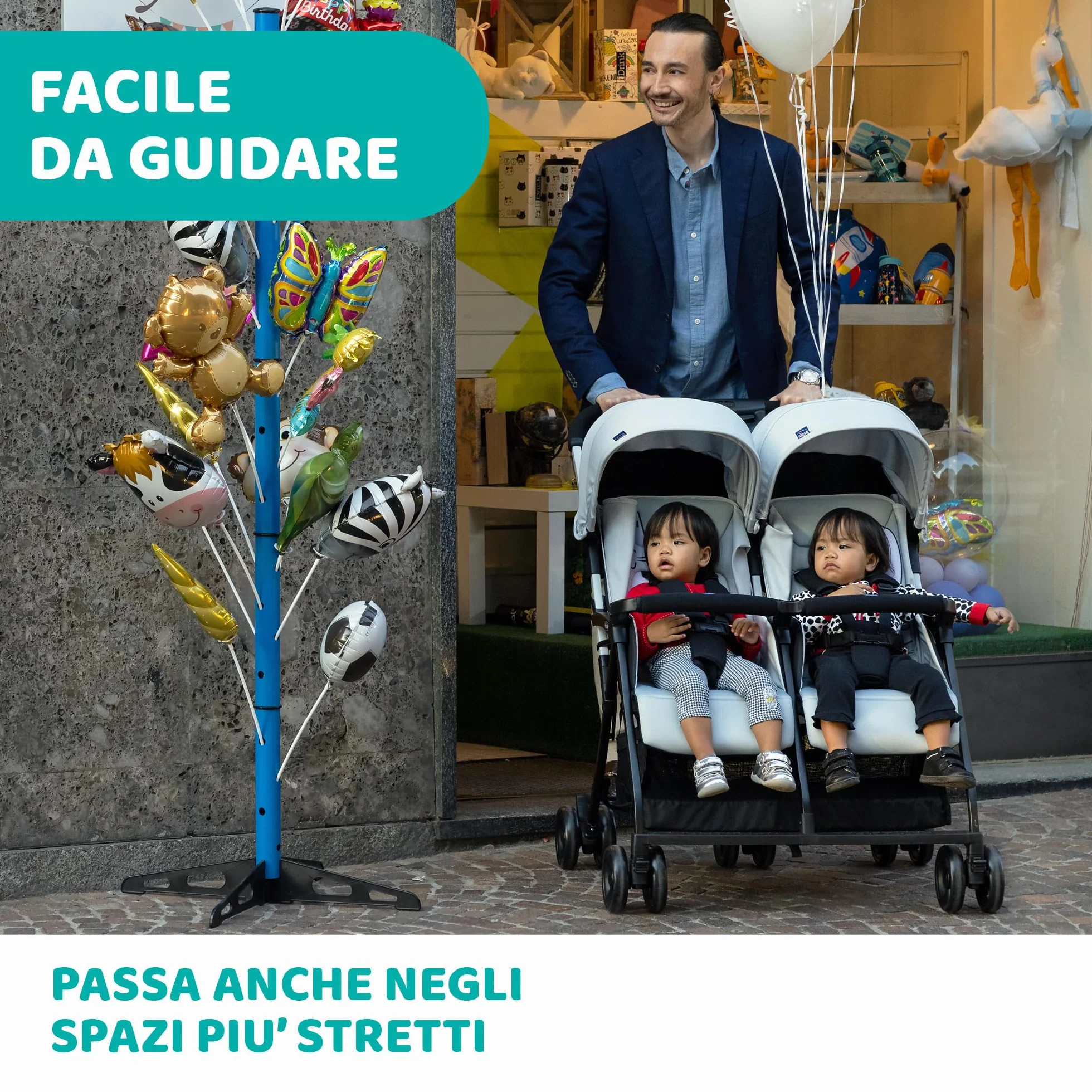 Chicco OHlalà Twin Passeggino Gemellare Doppio Leggero Reclinabile Pieghevole Chiusura Compatta Nero