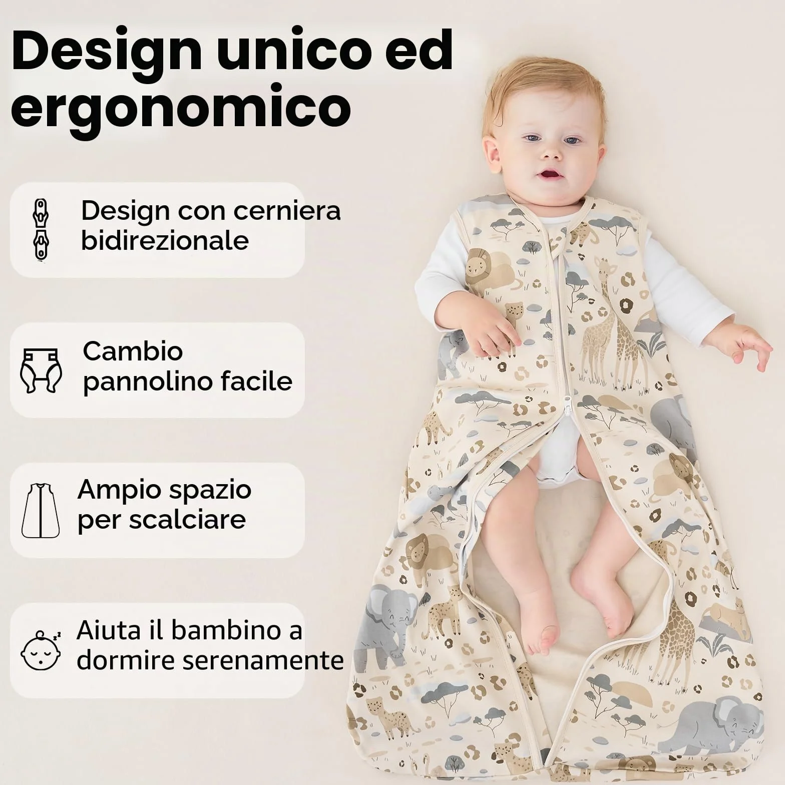 Unnivoll Sacco Nanna Estivo 0-6 Mesi 0.5 Tog 100% Cotone Neonato