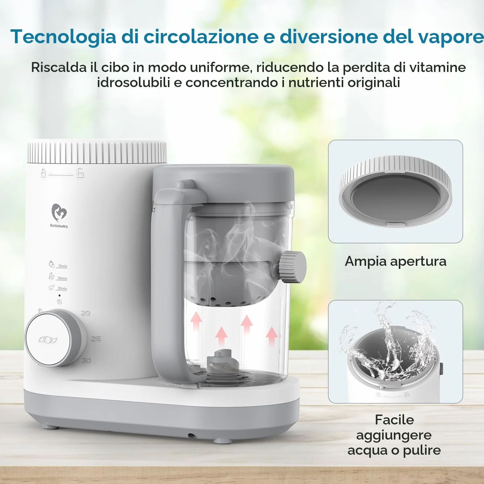 Cuocipappa Mixer Multifunzione Omogeneizzatore per Neonati con Cestello Vapore Reversibile
