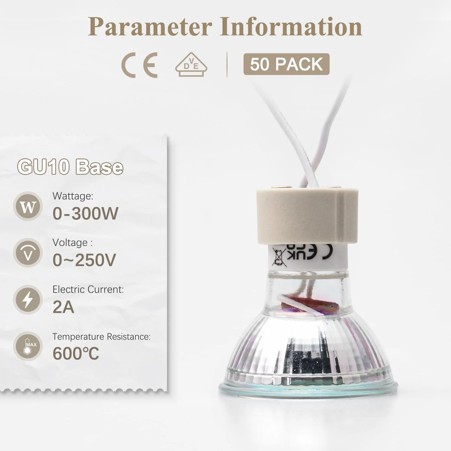 DiCUNO 50P GU10 Portalampada 0,75mm² Silicon Wire Bulb Connector Base lampada per LED e alogeni, 250V, Max 300W