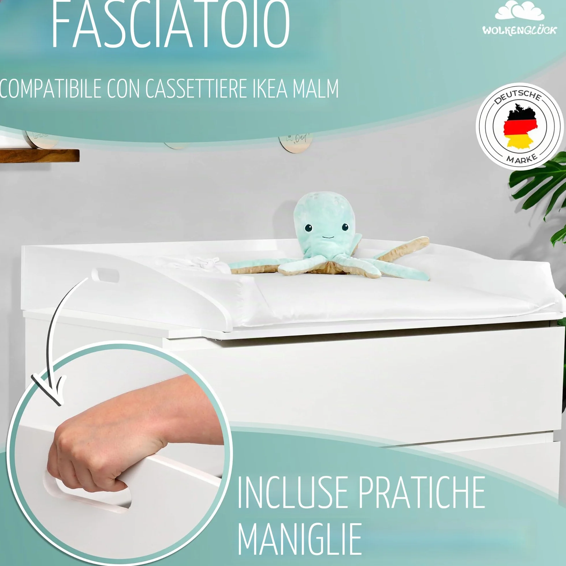 WOLKENGLÜCK Malm Materassino per fasciatoio 73 x 70 x 13 cm inclinabile montabile a parete