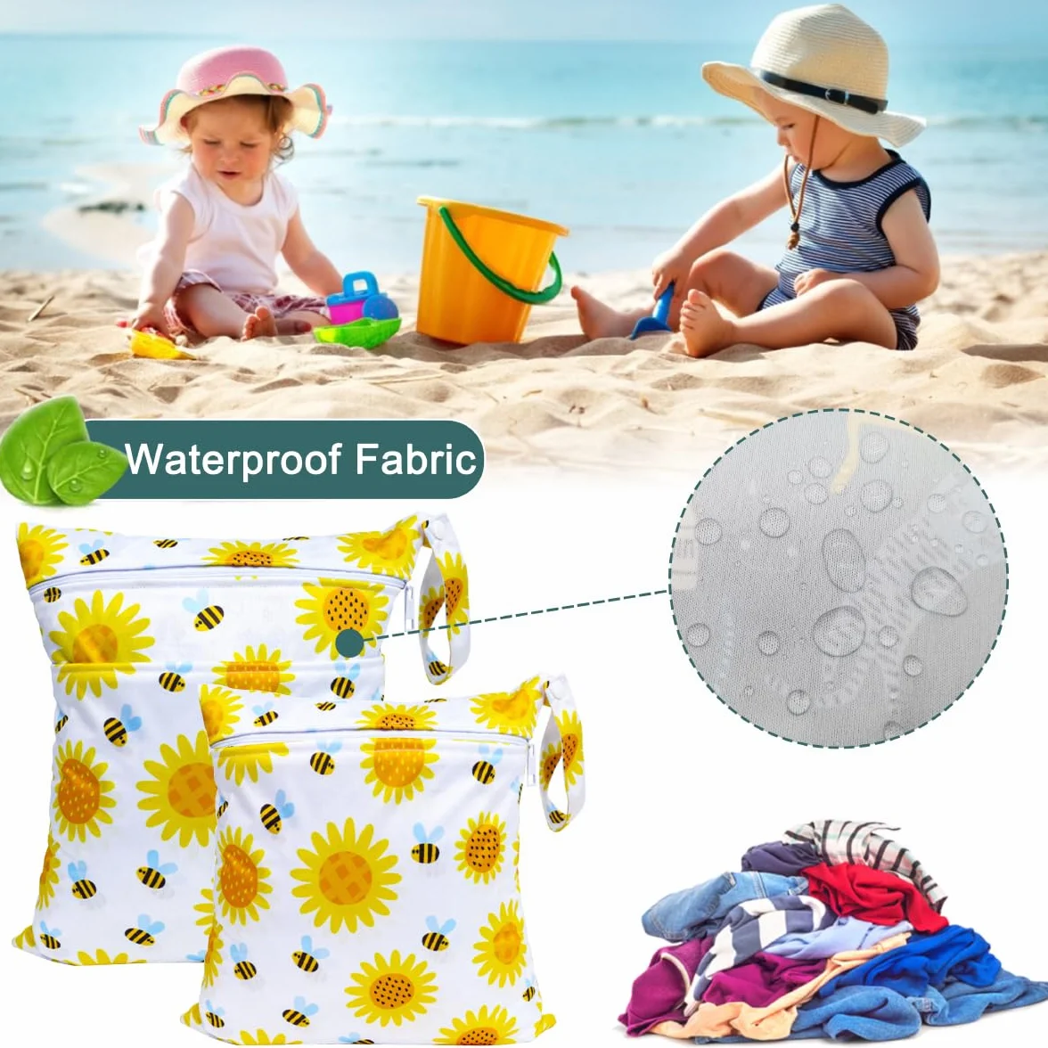 Borsa Pannolini Riutilizzabile Impermeabile 2Pcs Wetbag con Doppia Cerniera Girasole