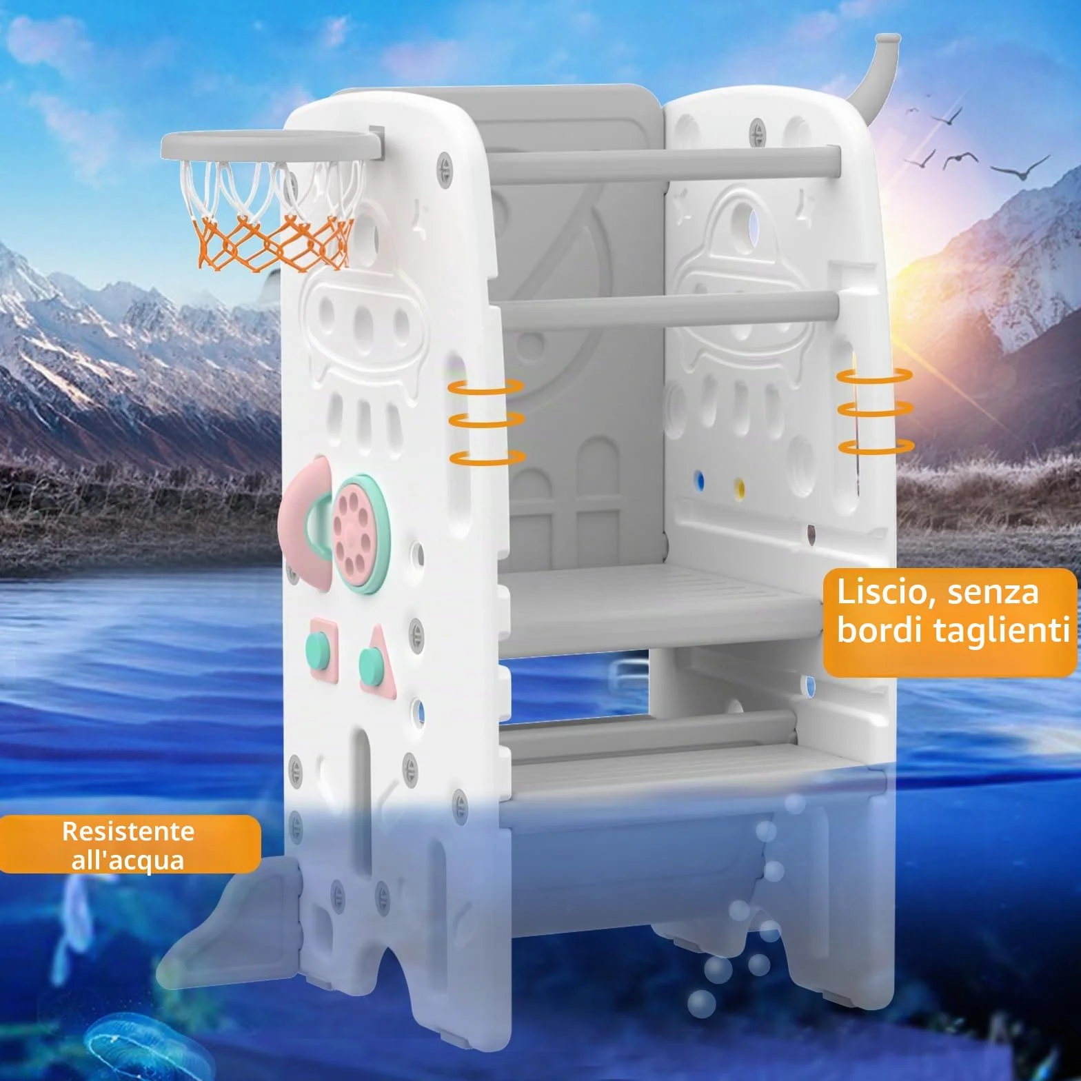 Torre Montessoriana per Bambini Antiribaltamento Regolabile in Altezza Gradini Antiscivolo SST-02