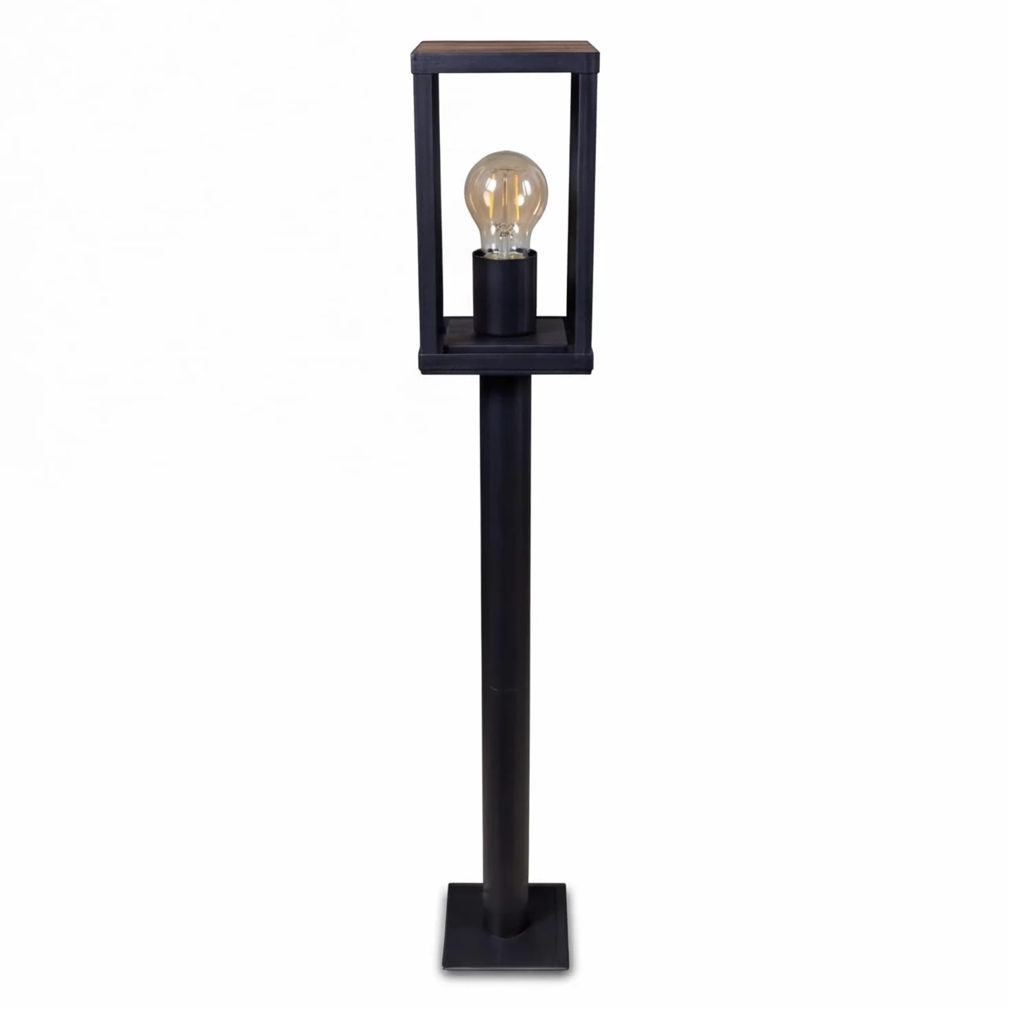 Lampione Vintage Nero Alluminio Ottica legno E27 IP44 H:100 cm Lampada da giardino Lampada da esterno Illuminazione per pavimenti Illuminazione per sentieri Lampione da giardino