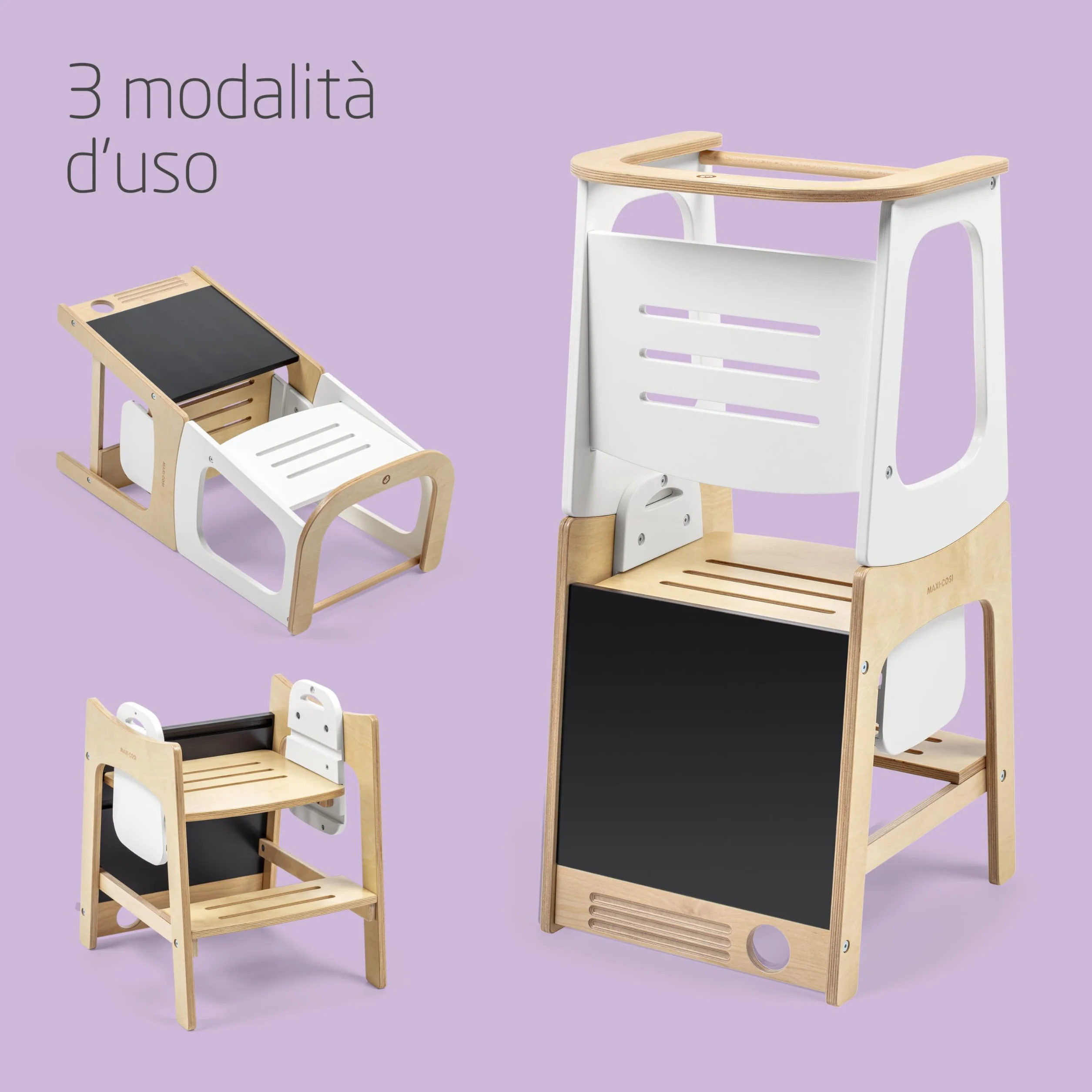 Maxi-Cosi Toucan Torre Montessoriana Bambini in Legno Regolabile in Altezza Convertibile Tavolo Sedia Portata 150kg FSC 100% Natural Wood
