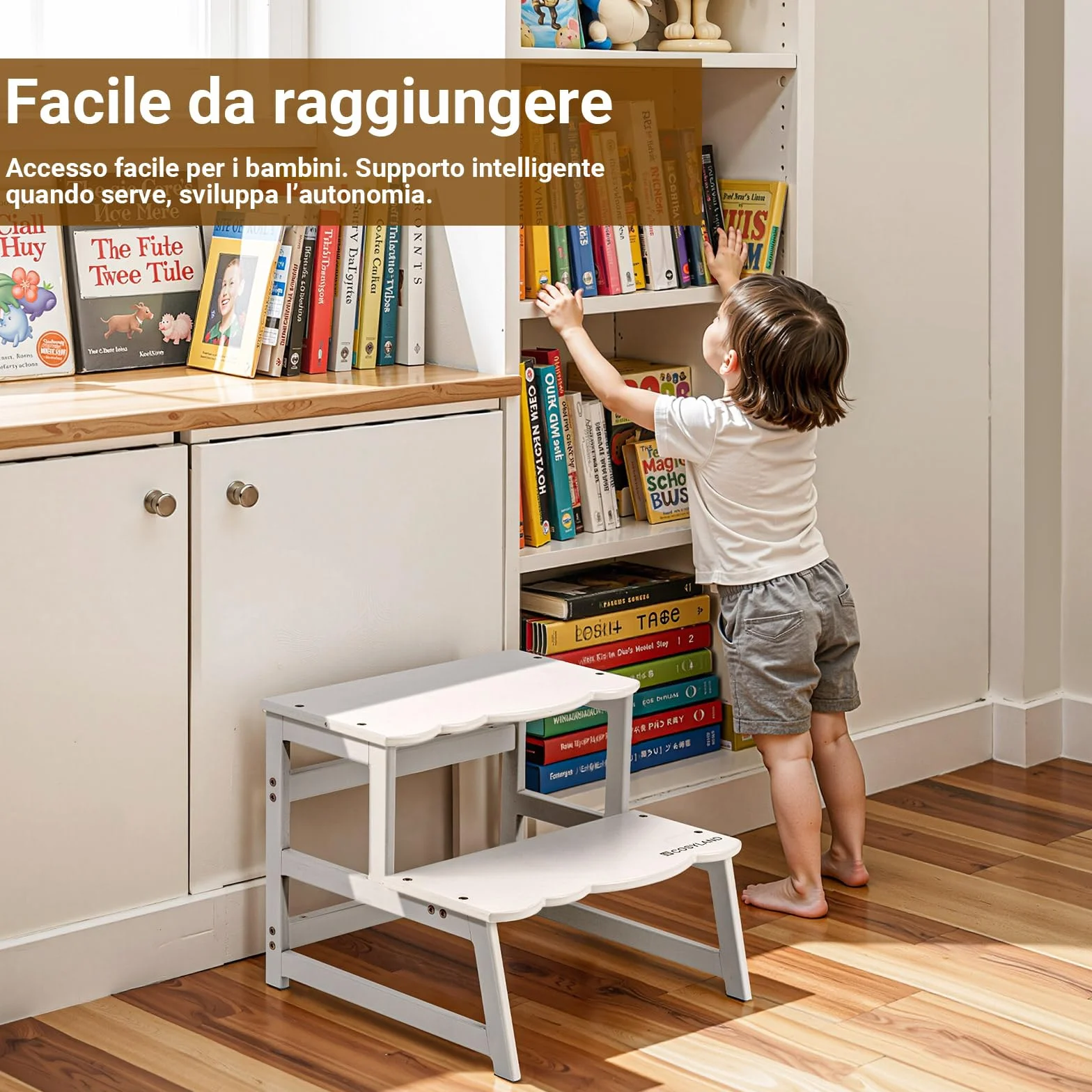 COSYLAND Torre Montessoriana 2 in 1 per Bambini con Protezione Rimovibile 136 kg Bianco