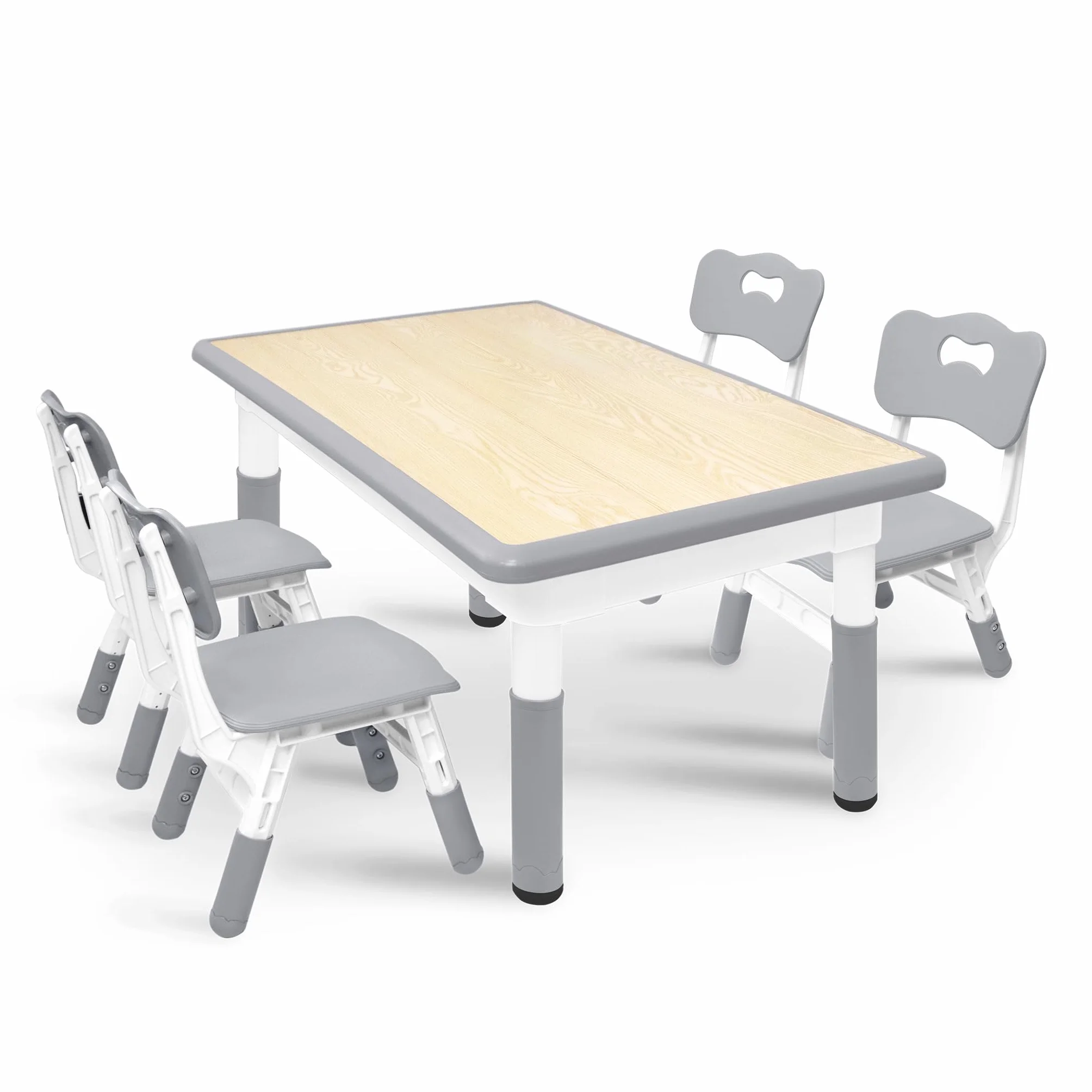 Aufun Tavolo per bambini con set di 4 sedie, dinette regolabile in altezza