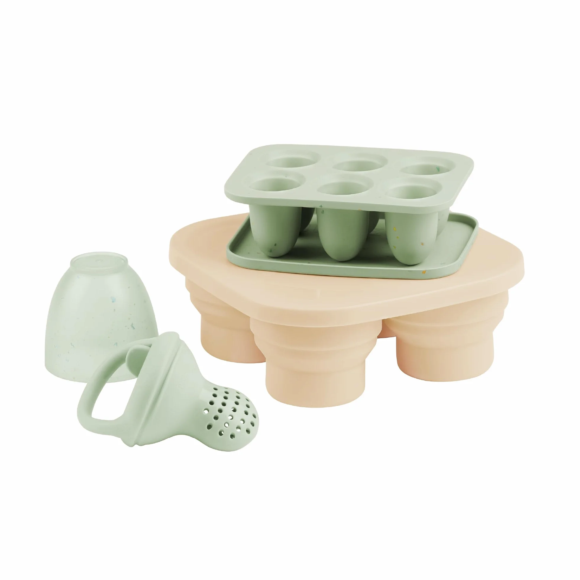 Babymoov Contenitori in silicone per alimenti bambini con succhiotto frutta 2 vaschette congelamento pappe coperchio