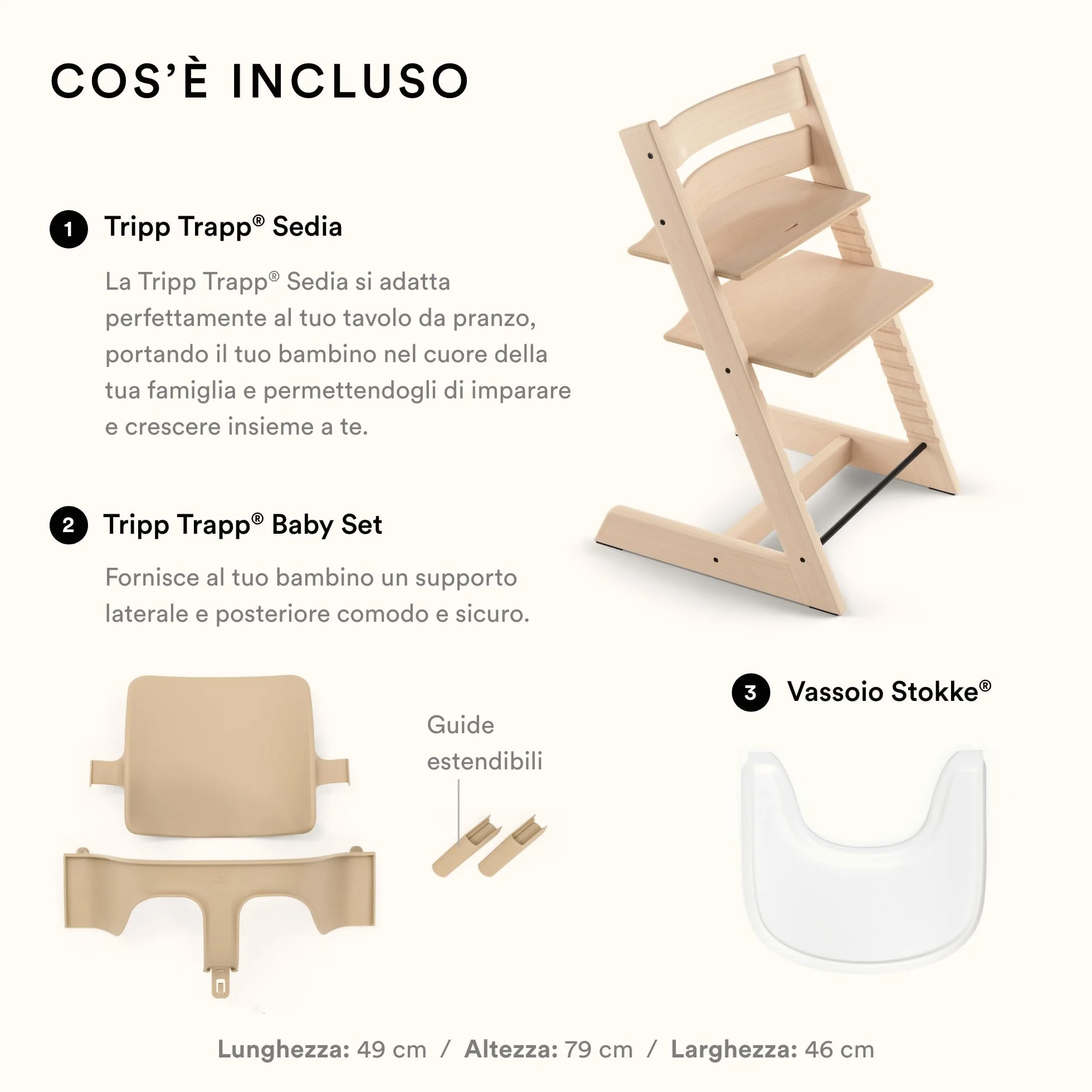 Stokke Tripp Trapp Seggiolone Natural con Vassoio Bianco per Bambini 6-36 Mesi