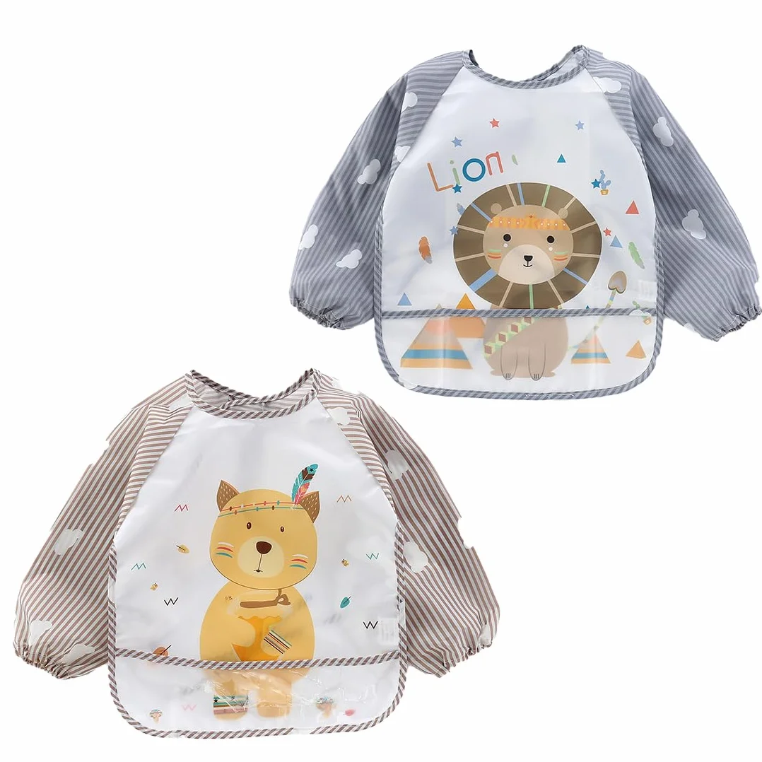 Bavaglini con Maniche Impermeabile a Manica Lunga Grembiule Pappa 2pcs