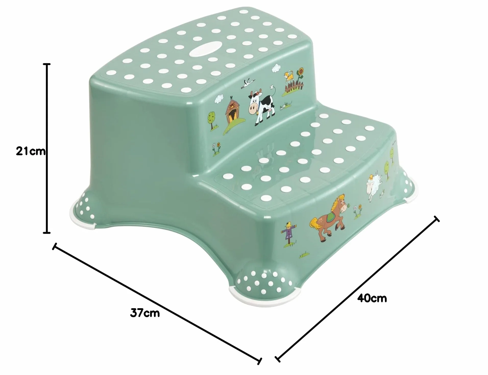 Keeper Scaletta a Due Gradini Funny Farm 3-14 Anni Antiscivolo Nordic Green