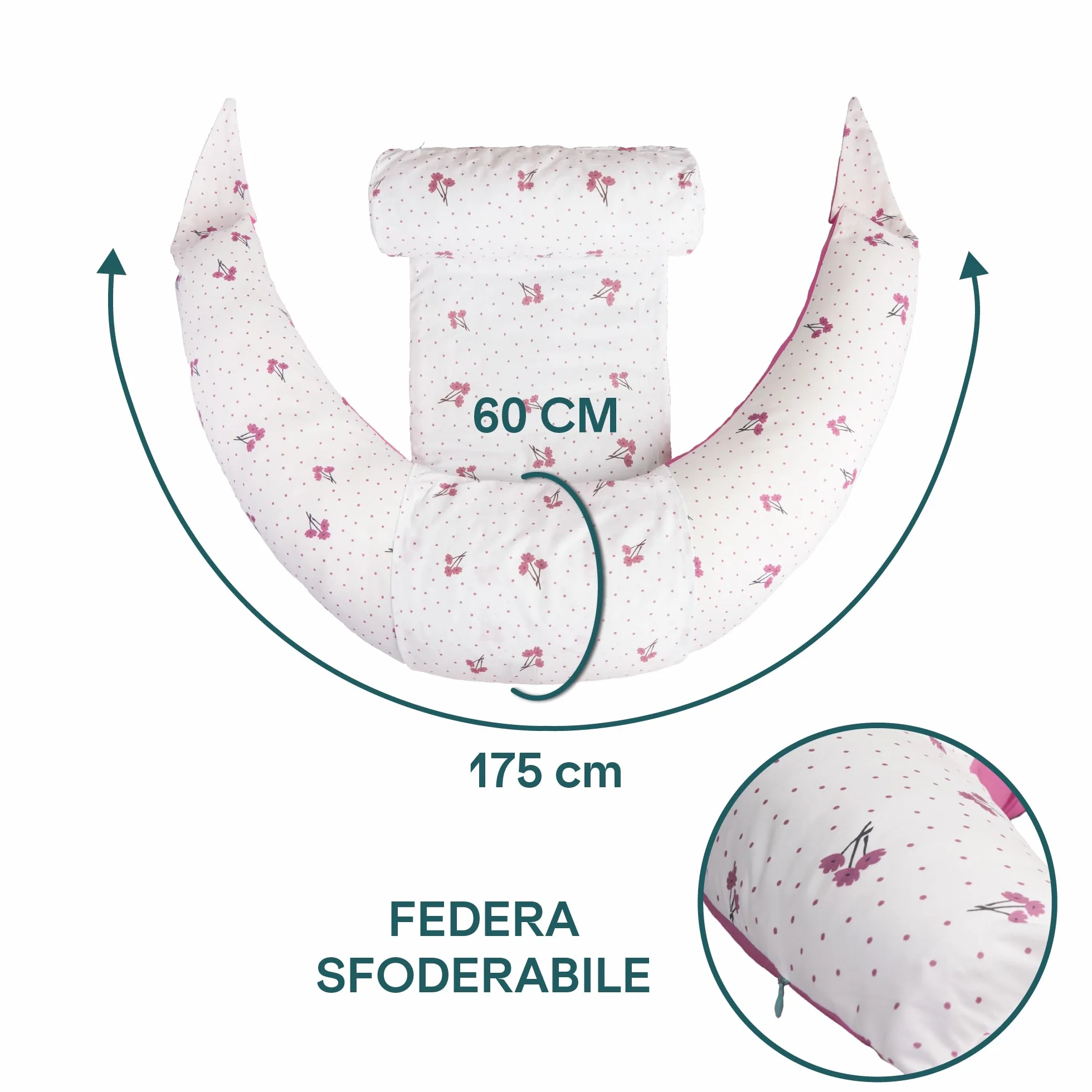 Koala Babycare Cuscino Gravidanza 2 in 1 XXL Sfoderabile Ipoallergenico Ergonomico 100% Cotone