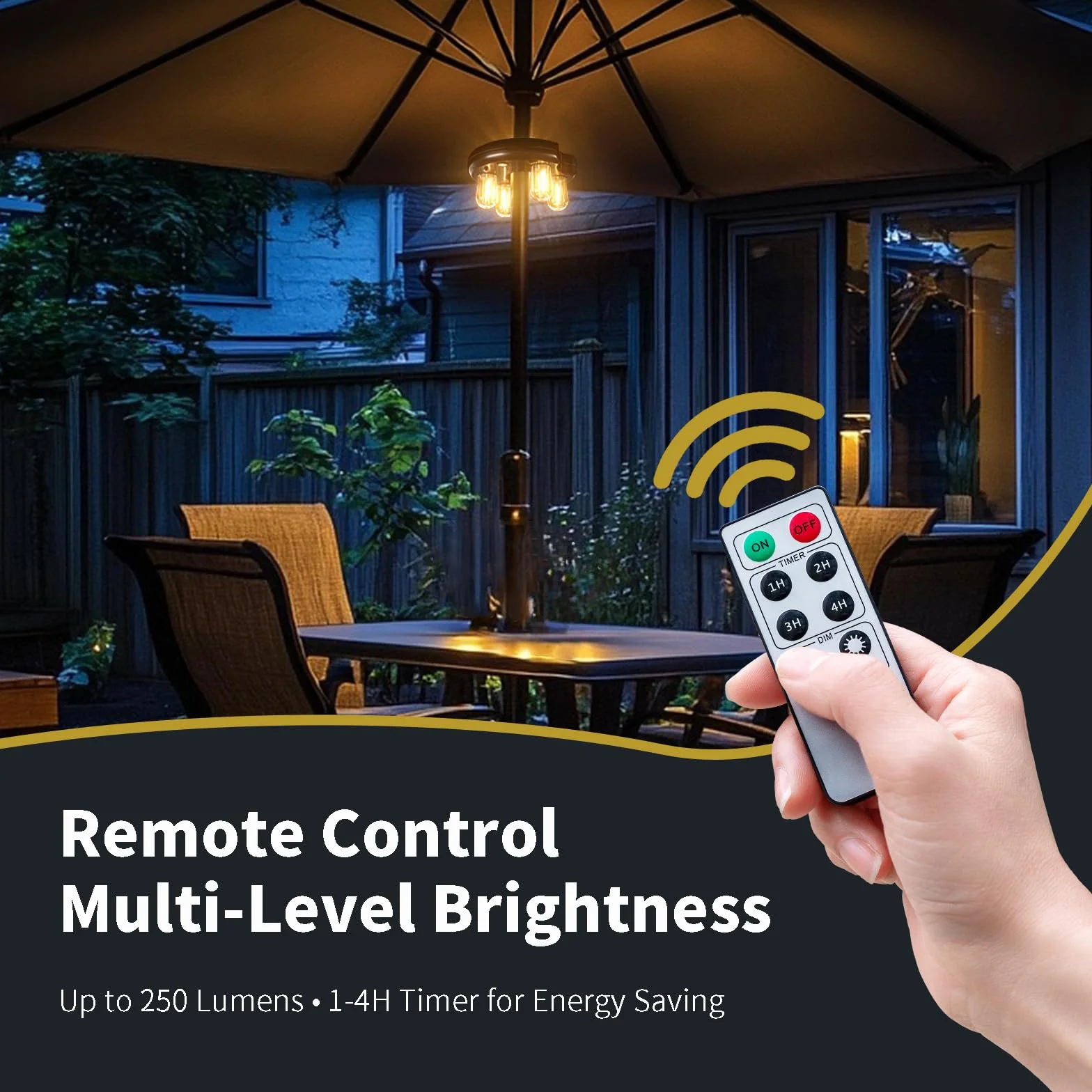 Luce per ombrellone da patio con telecomando, ricaricabile senza fili, luce per palo con lampadine LED Edison a 10 livelli di luminosità per giardino, patio, cortile, campeggio o barbecue