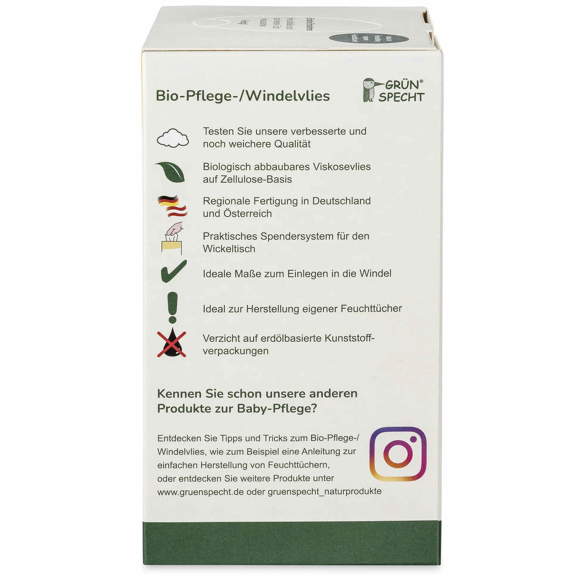 GRÜNSPECHT Tessuto non tessuto biologico per pannolini, 100% biodegradabile, assorbente, 70 fogli (699-00)