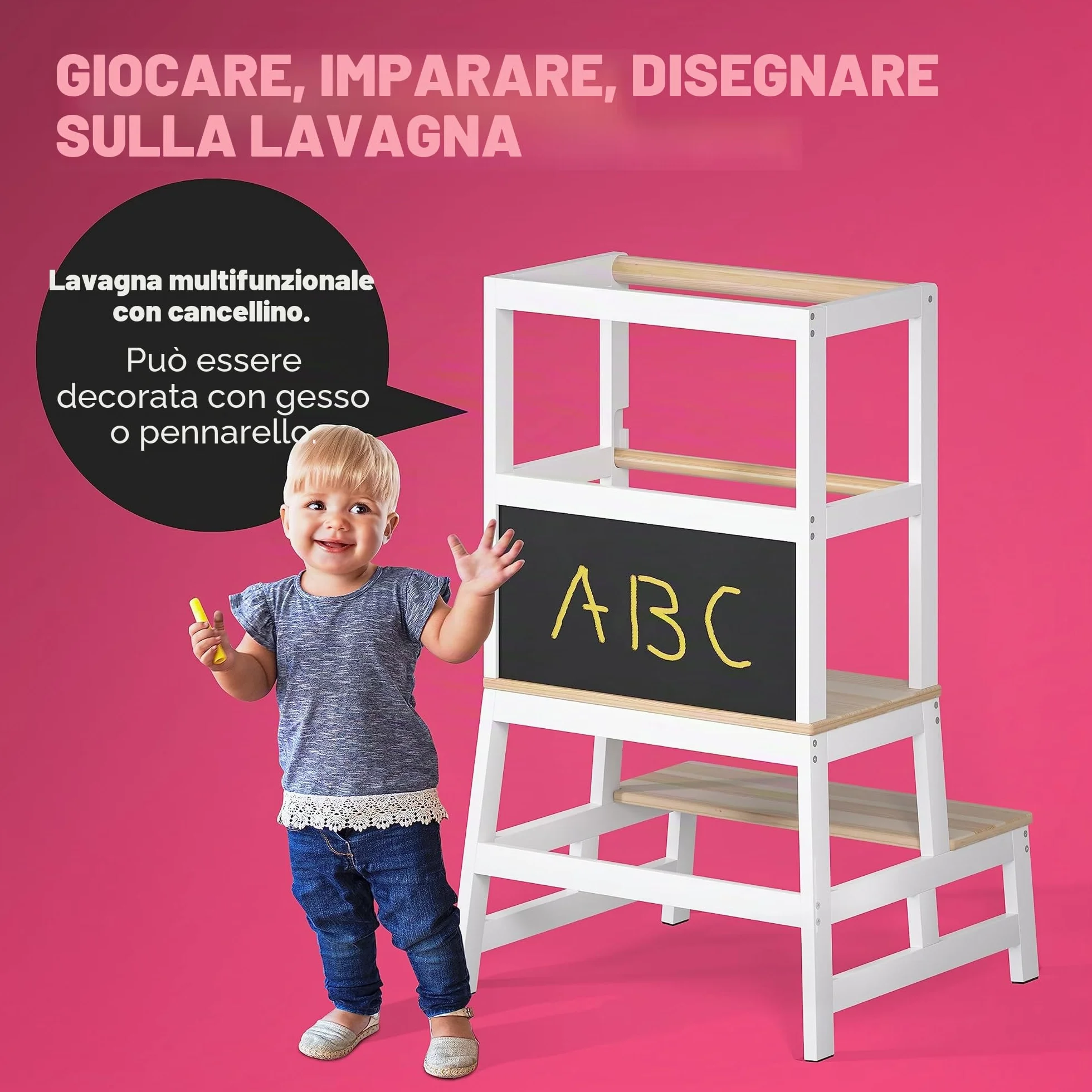 Spielwerk Torre Montessoriana Learning Tower in Legno 50x51x93 cm per Bambini da 2 Anni