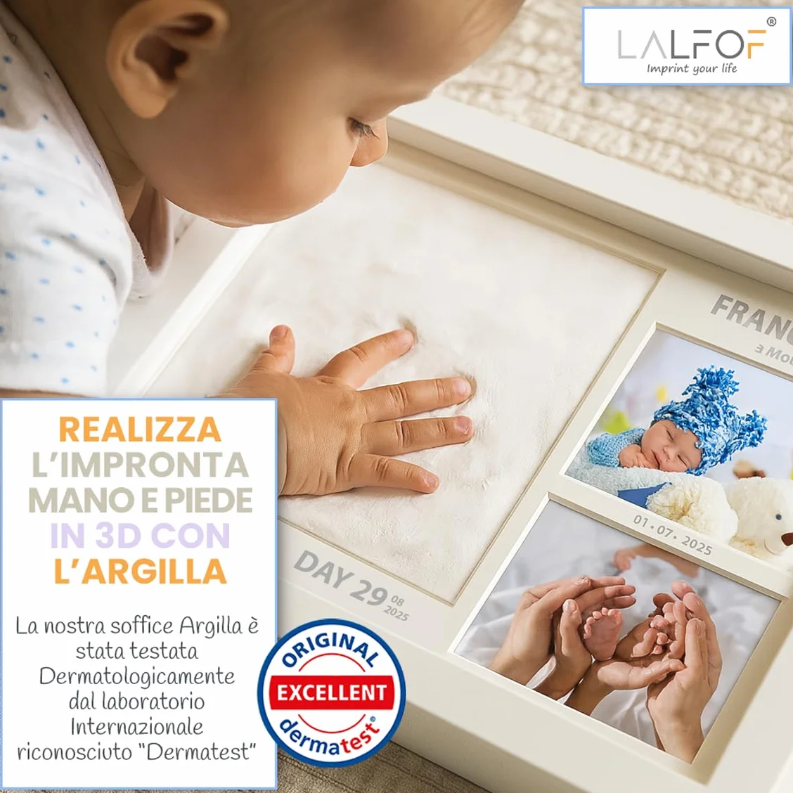 Lalfof® Cornice Impronta Mani e Piedi Neonati 2in1 con Nome, Kit in Argilla e Inkpad, Idea Regalo per Neonato