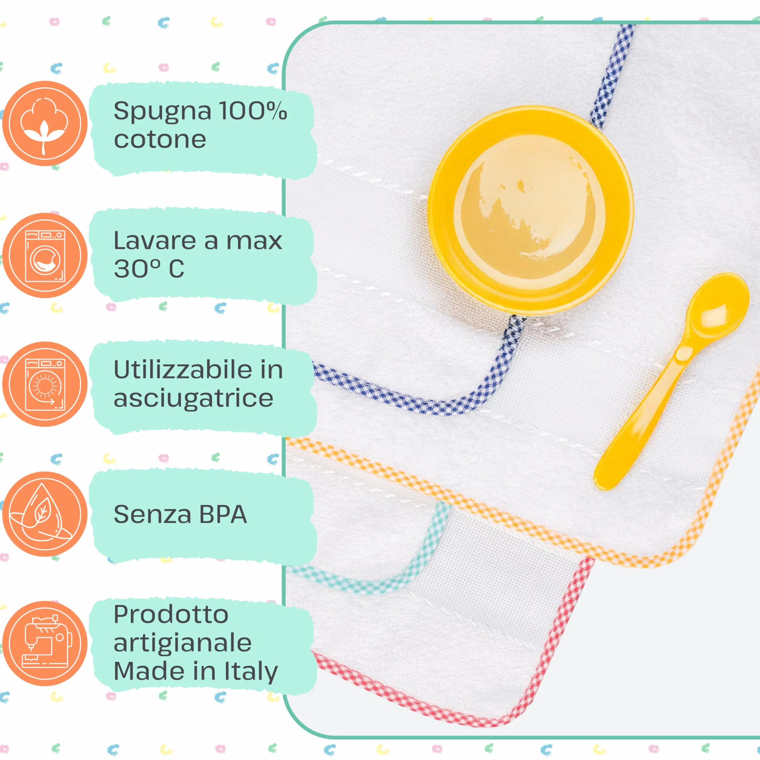 Bavaglini tela aida da ricamare asilo elastico spugna cotone bambini prodotti in Italia