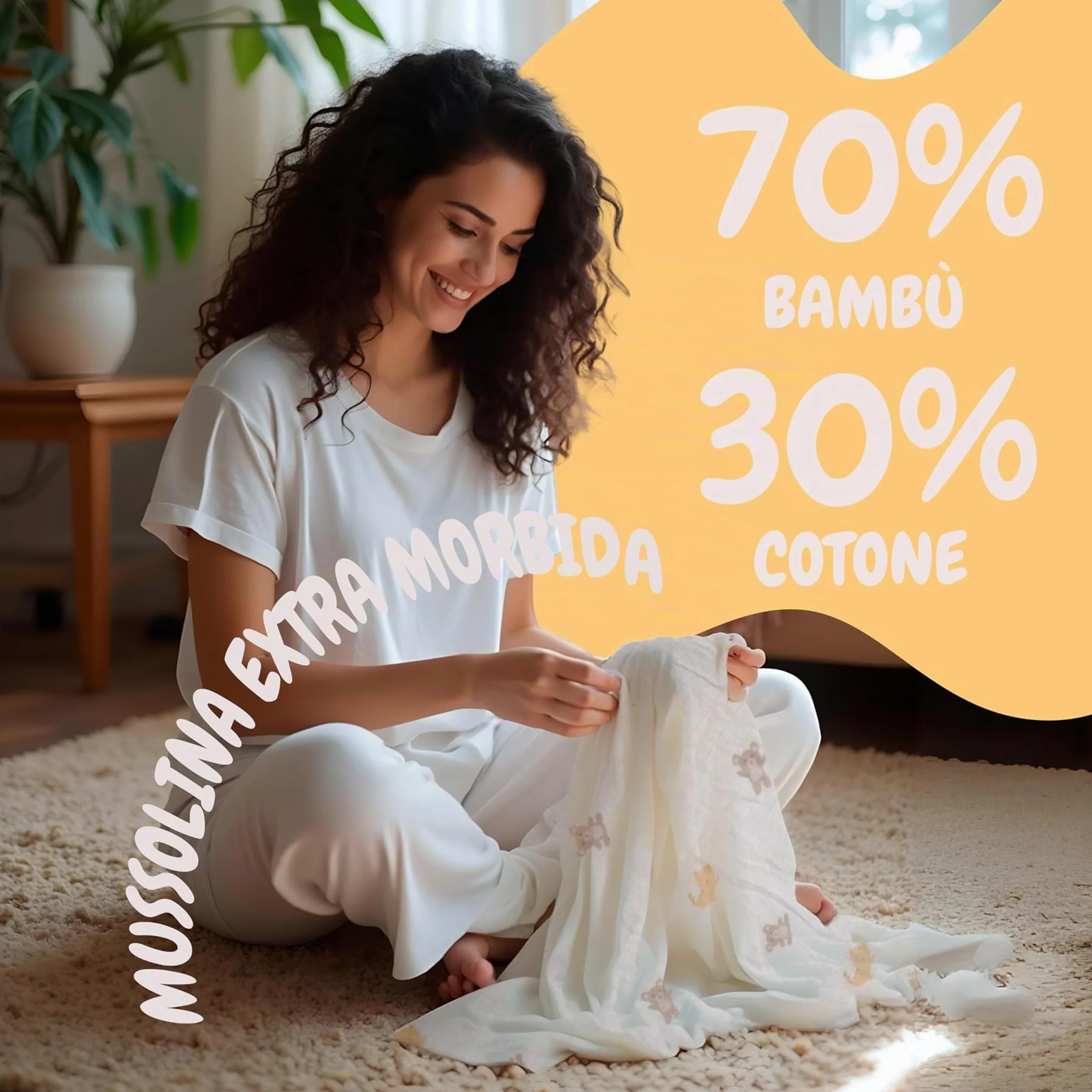 Mussole Bambino Cotone Bamboo 120x120 cm 2 pz Swaddle Panni Fasciatoio