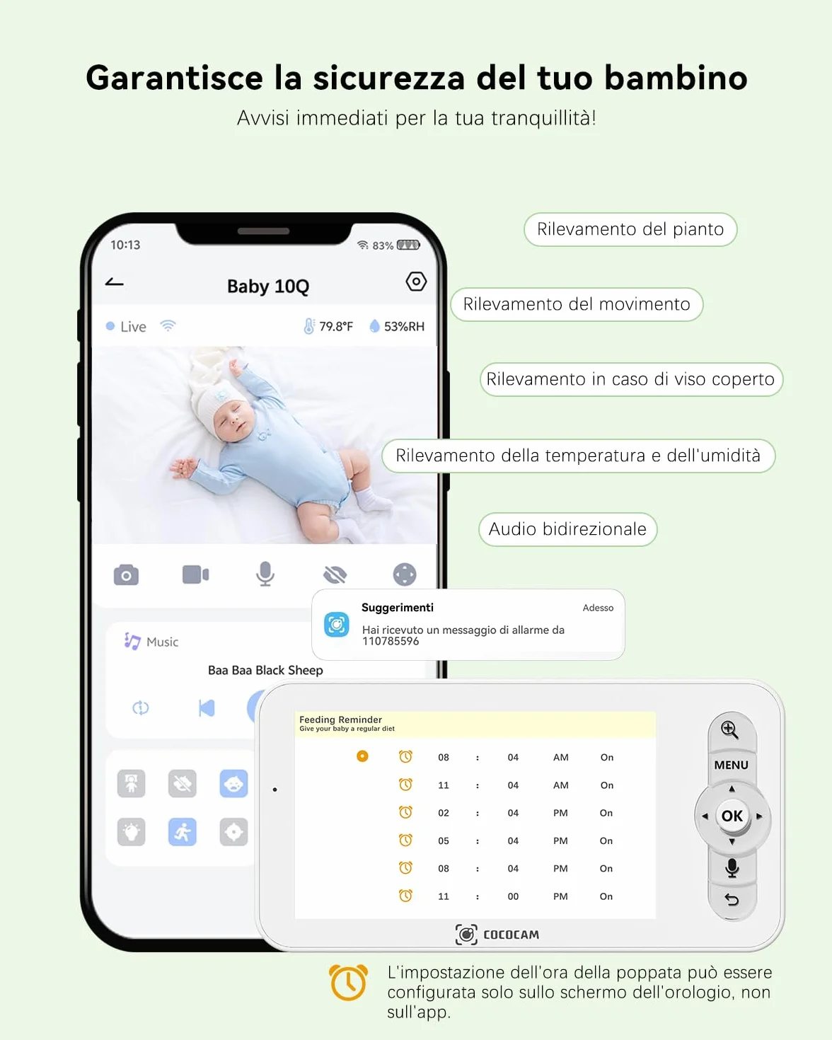 COCOCAM 2K 4MP AI Baby Monitor con 5" LCD, 2,4G/5GHz WiFi, Rilevamento Volto Coperto, Tracciamento Automatico