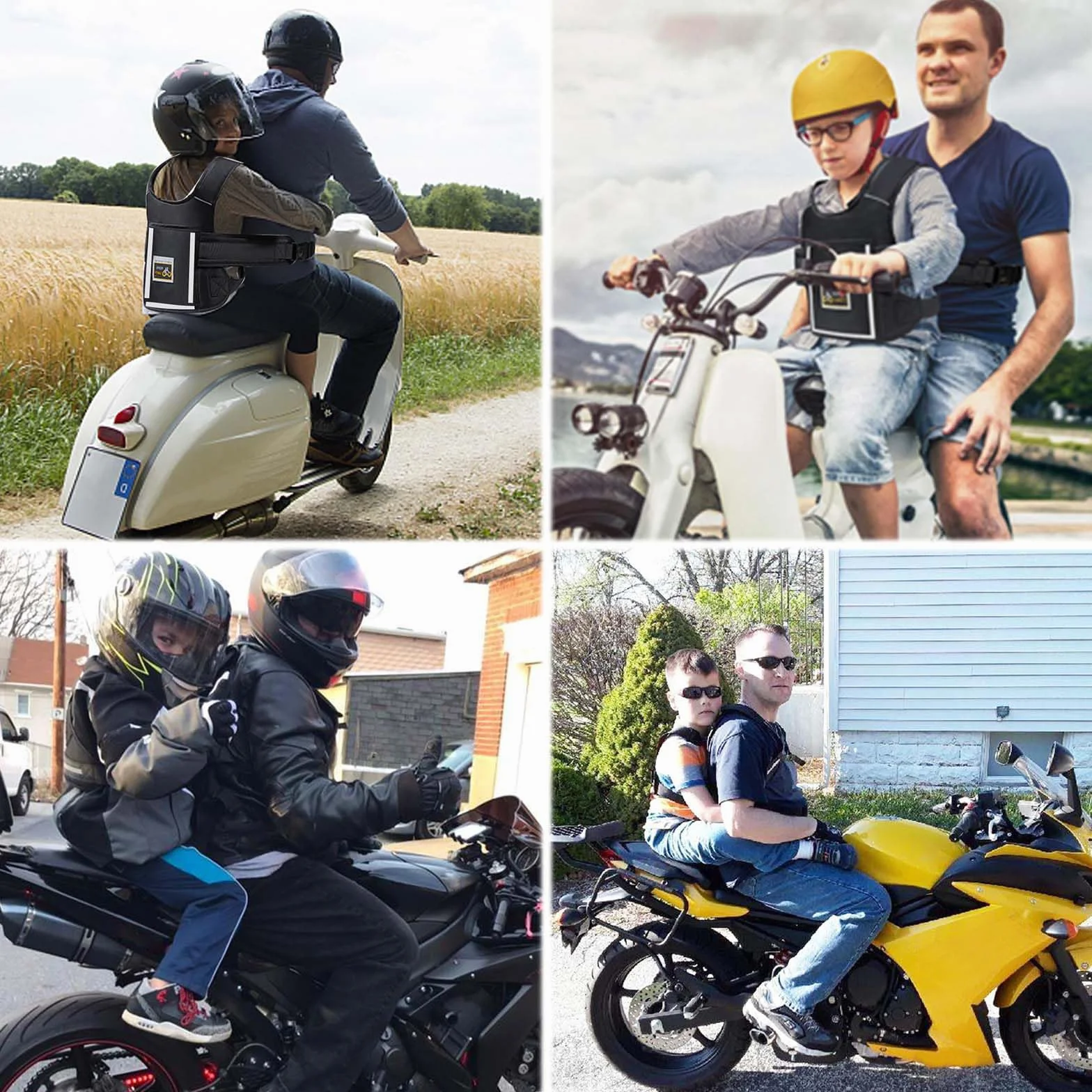 Cintura Sicurezza Moto Regolabile con Strisce Riflettenti, Protezione per Motociclette e Veicoli Elettrici (Nero)