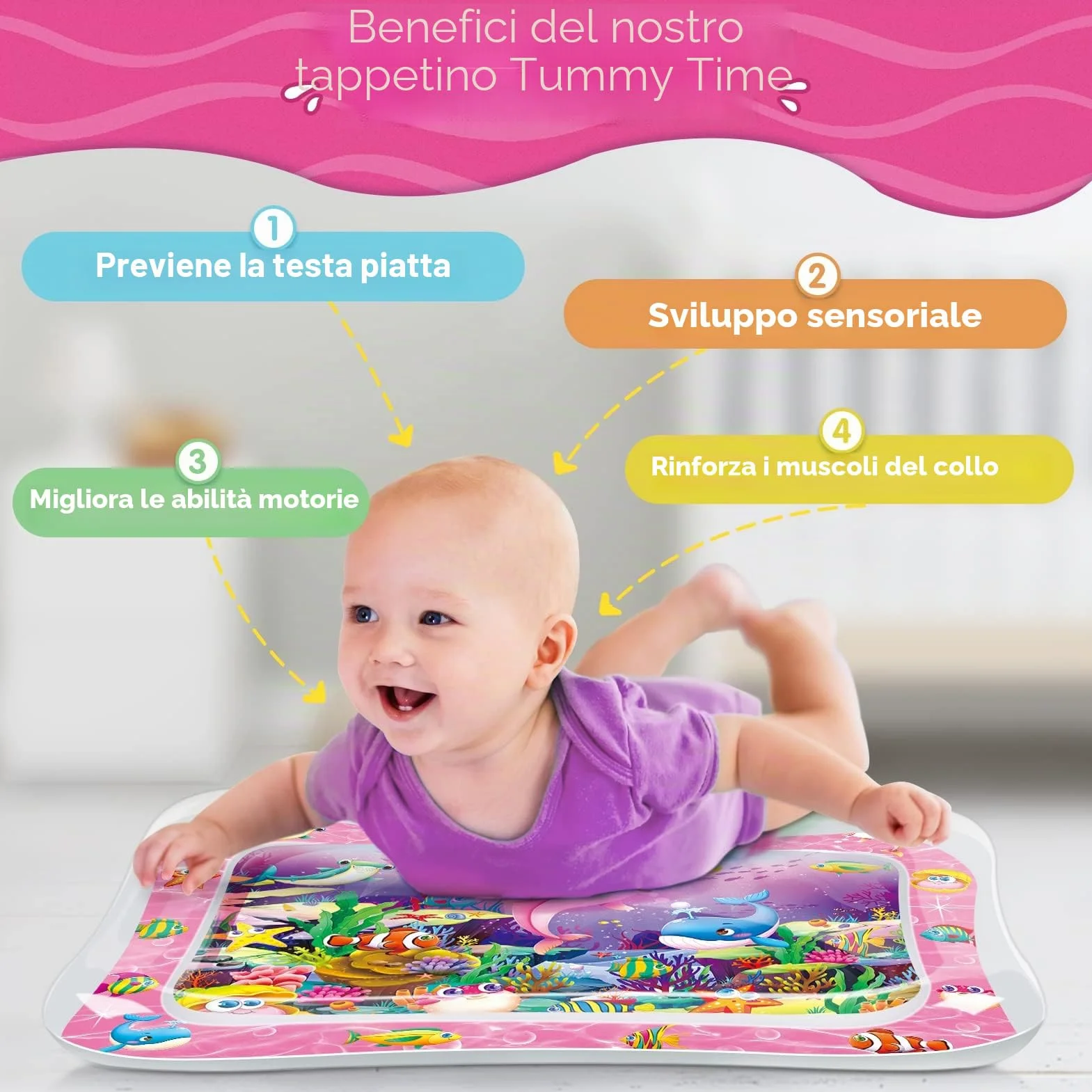 Infinno Tappetino d'Acqua per Bambini 3 6 9 Mesi Sviluppo Sensoriale Regalo Neonati