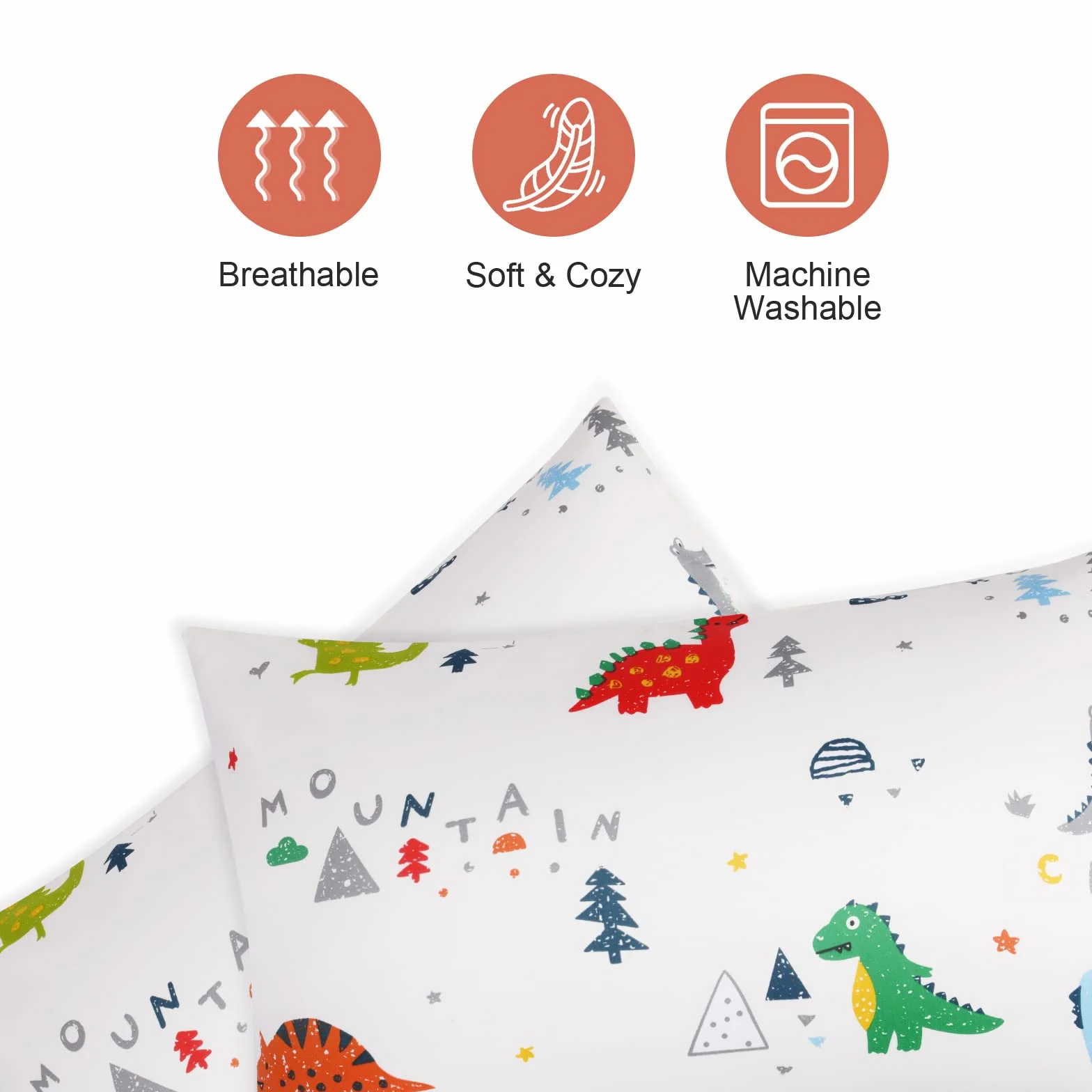 Vicloon Federa per Cuscini per Bambini 2 Pezzi 40x60 cm 100% Cotone Modello Dinosauro