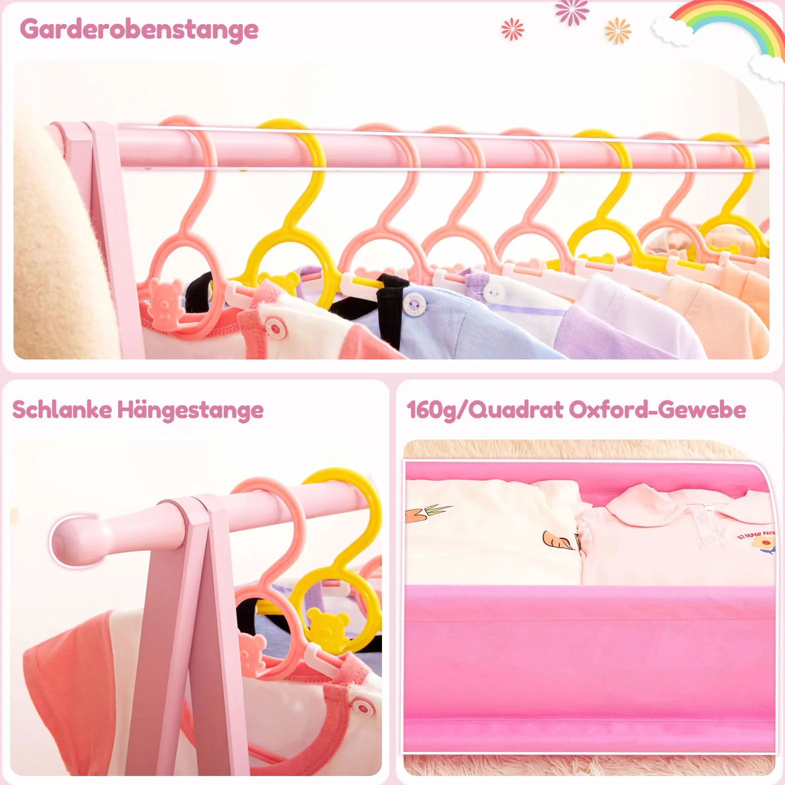 Yorbay Scaffale per Abbigliamento per Bambini con Contenitore, Pieghevole, Bambù