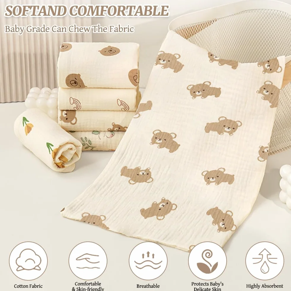 Mussole Neonato 100% Cotone Assorbenti Traspiranti 25x50 cm 6 Pezzi