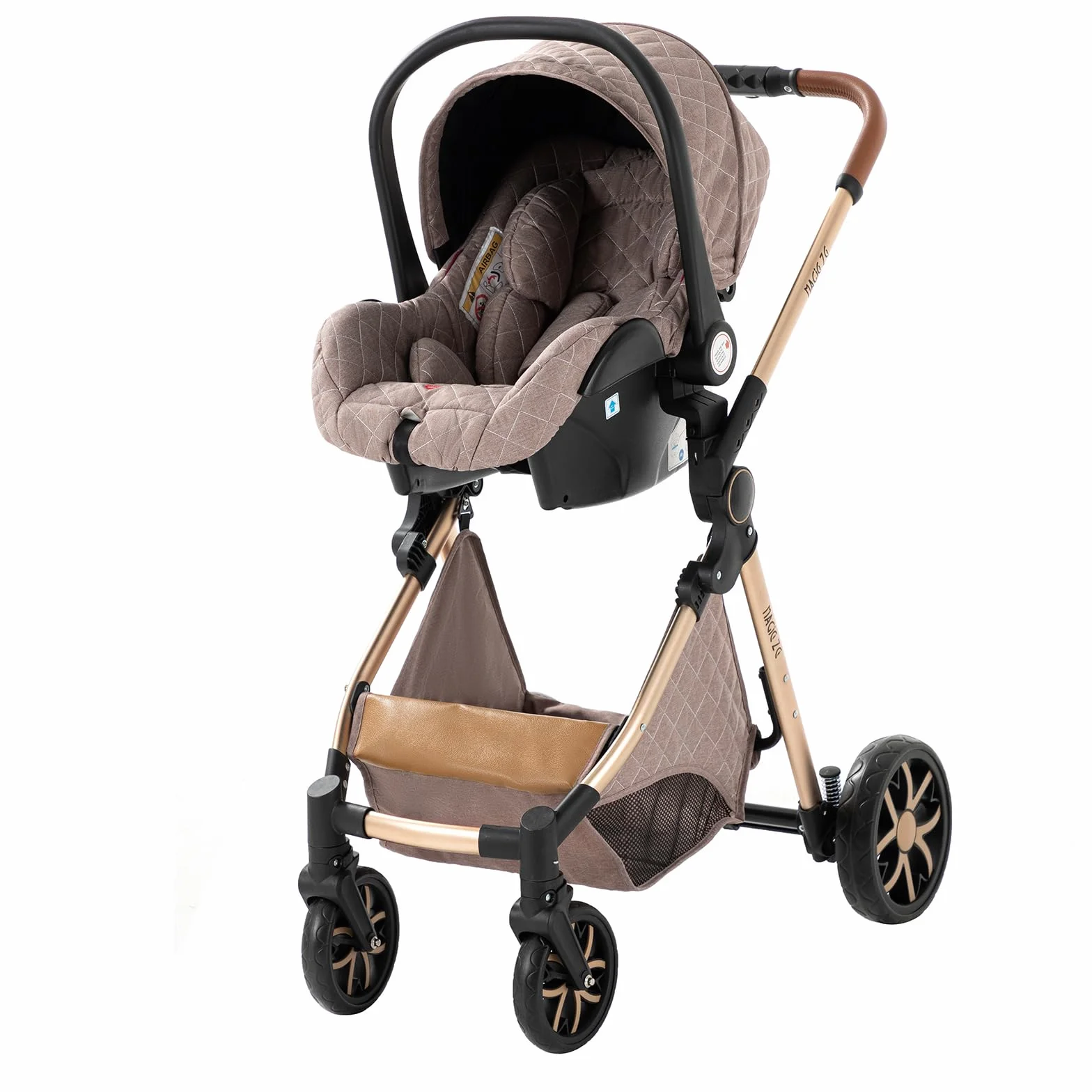 Passeggino 3 in 1 Trio Neonati Carrozzina Reversibile Spinta Bidirezionale Visione Aperta V9 Khaki